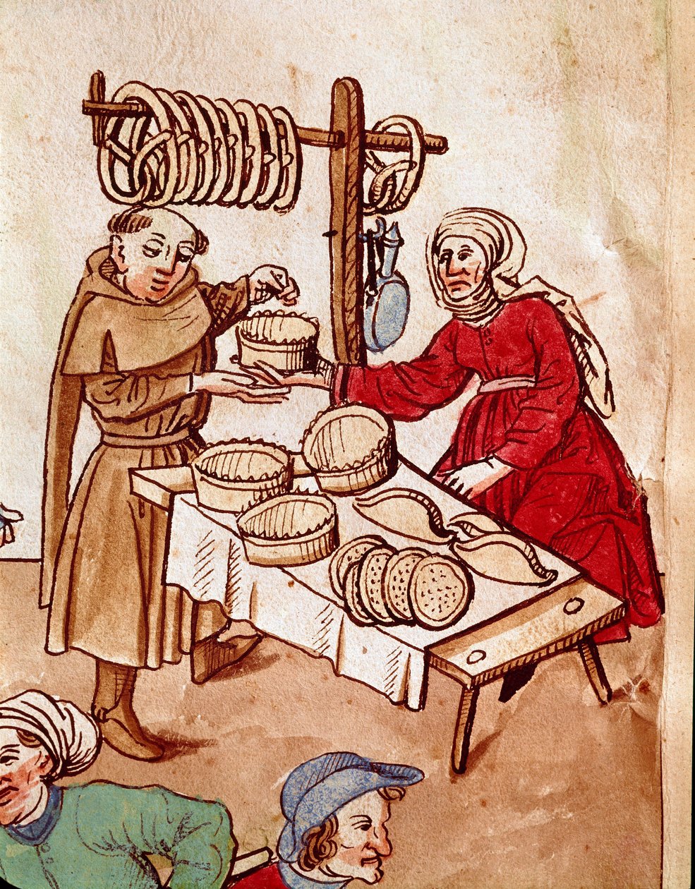 Handel: en brødhandler. Miniatyr fra "Chronicles of the Council of Constance" av Ulrich Richental (1360-1437) 1438 omtrent Praha, nasjonalbiblioteket av German School
