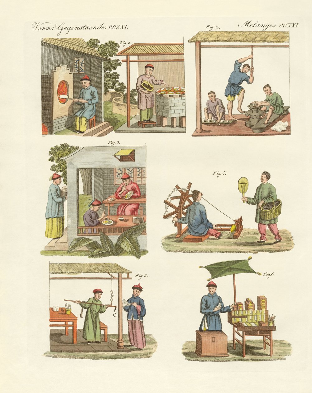 Handel, kunst og håndverk i Kina (farget gravering) av German School