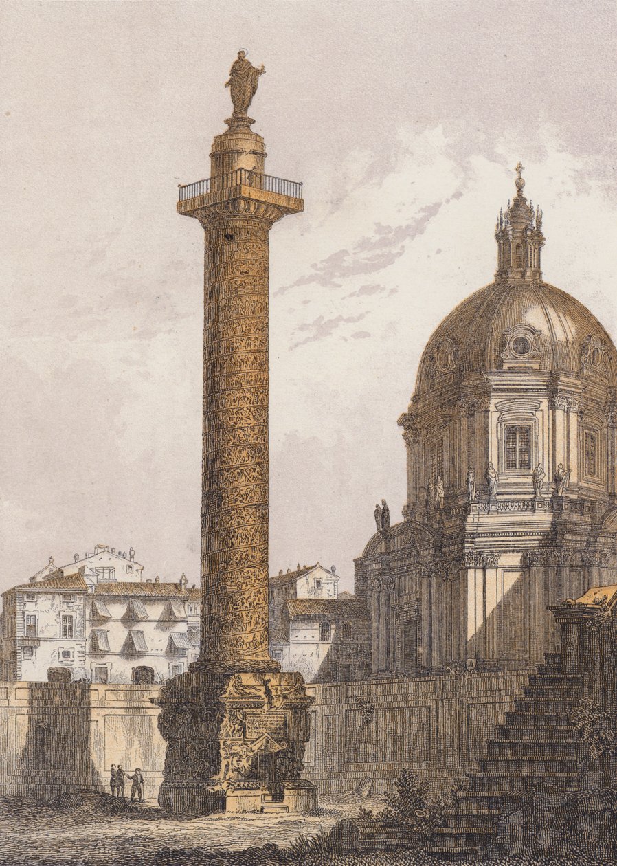 Trajans søyle, Roma (fargelitografi) av German School