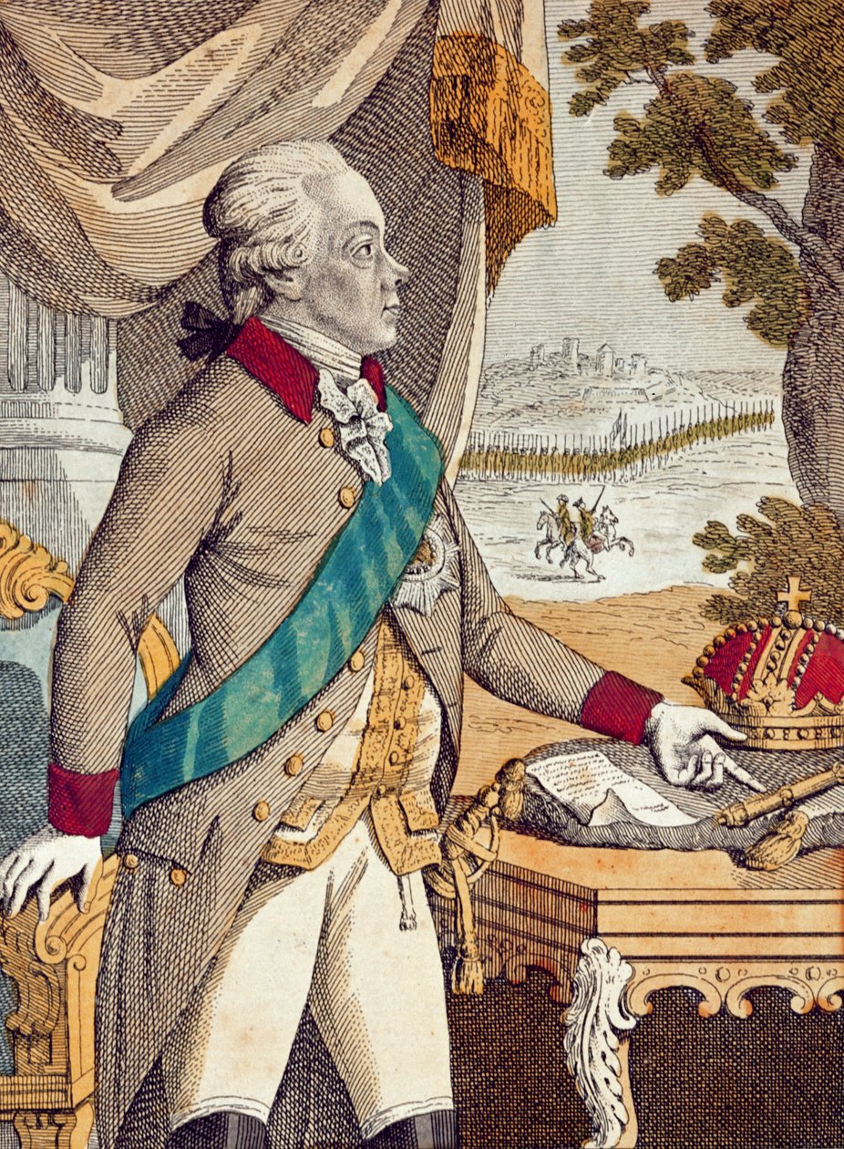 Tsar Paul I av Russland (fargegravering) av German School