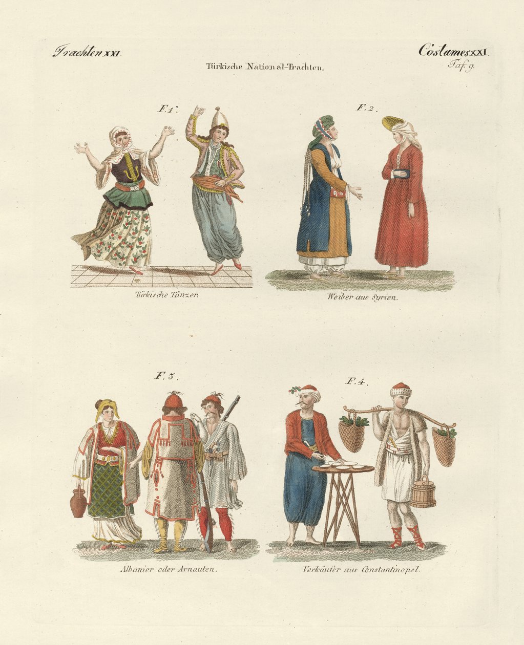 Tyrkiske nasjonaldrakter (farget gravering) av German School