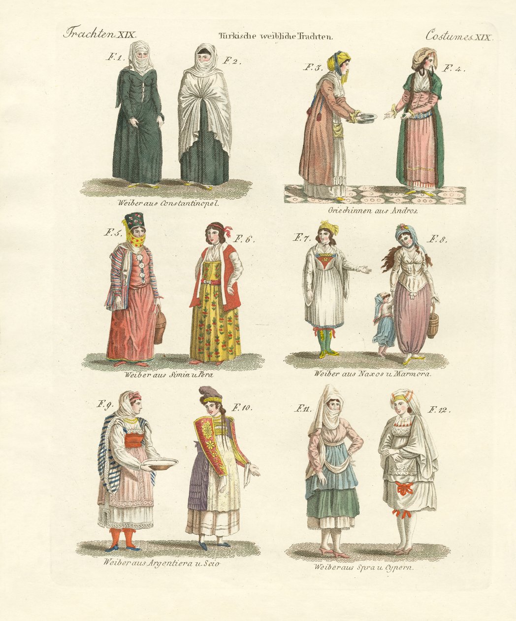 Tyrkiske nasjonaldrakter (farget gravering) av German School