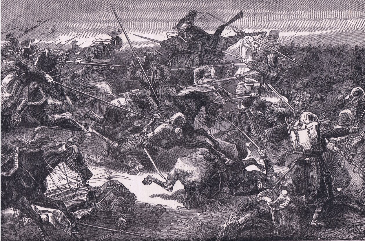 Uhlan-angrep, Cassells historie om krigen mellom Frankrike og Tyskland utgitt av Cassell and Company Limited, ca. 1890 (litho) av German School