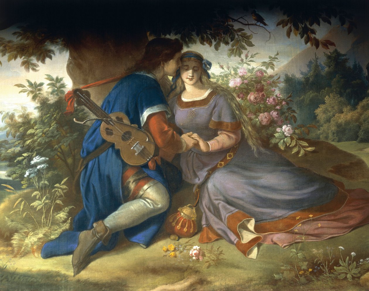 'Under Linden Tree, on the Heath ...', fra Lohengrin Saga (veggmaleri) av German School