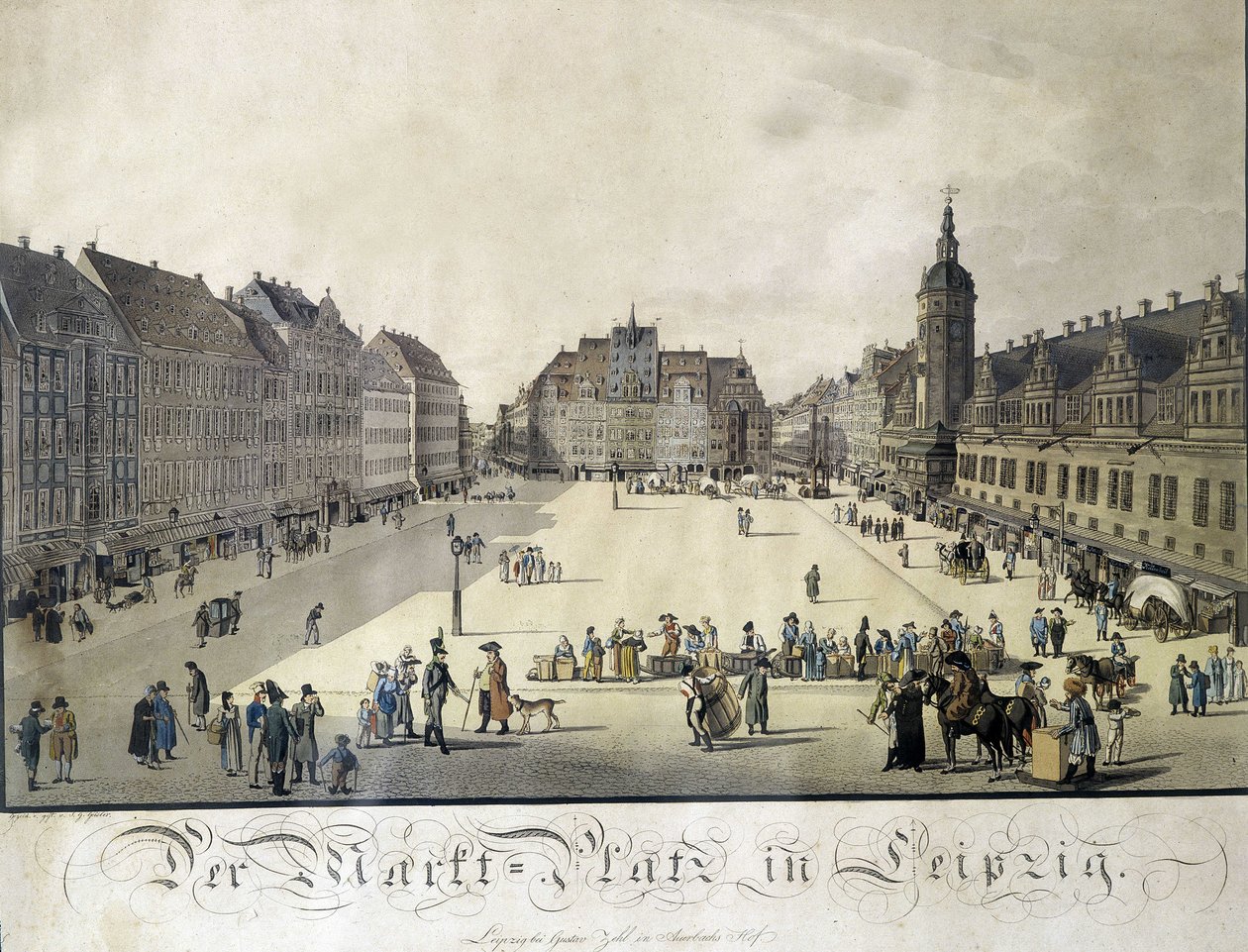 Utsikt over Auerbachs gårdsplass i Leipzig av Gustav Zehl. Gravering sent på 1700-tallet. av German School