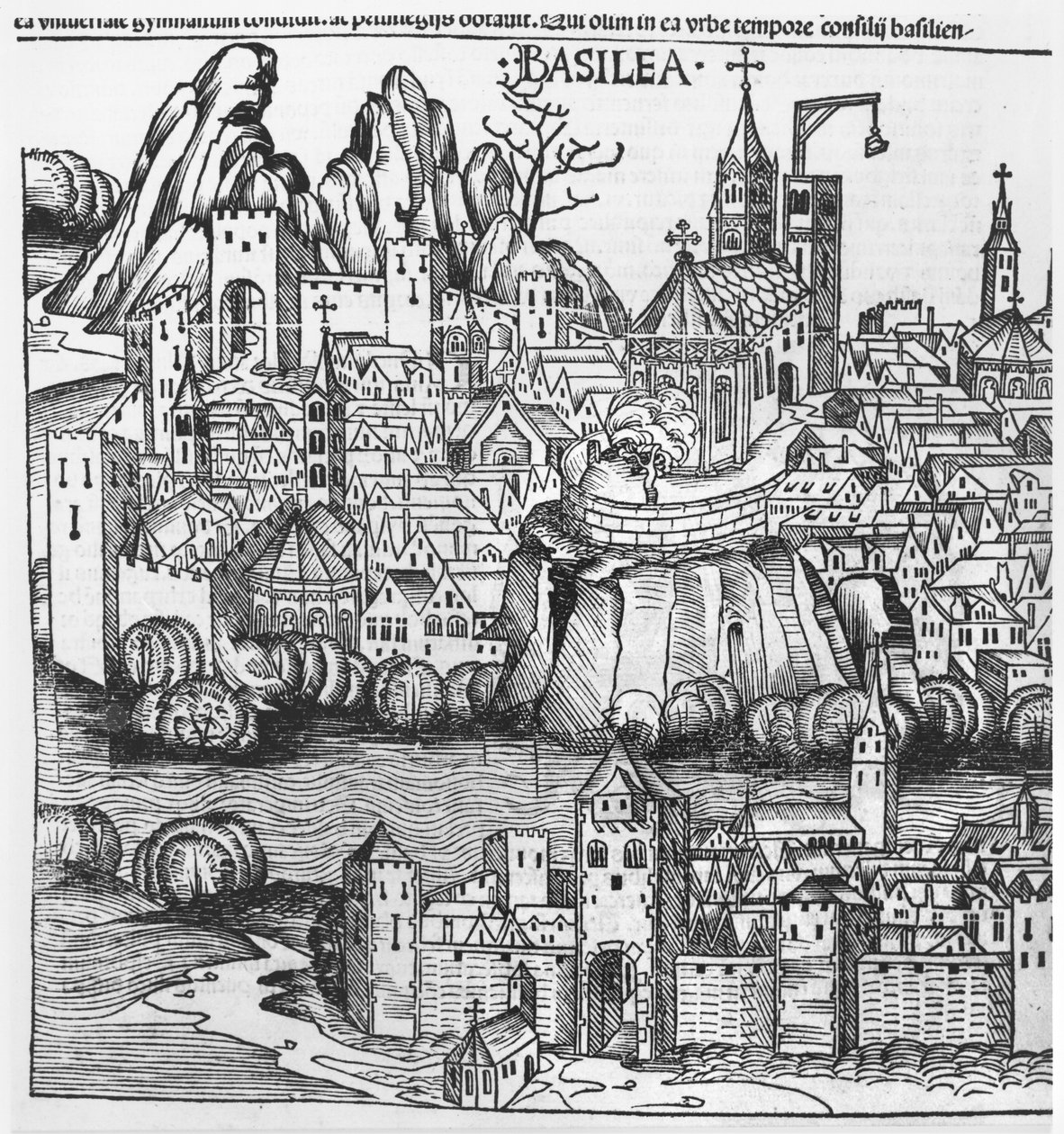 Utsikt over Basel, illustrasjon fra Chronicle of Nurnberg av Hartmann Schedel (1440-1514) 1493 av German School