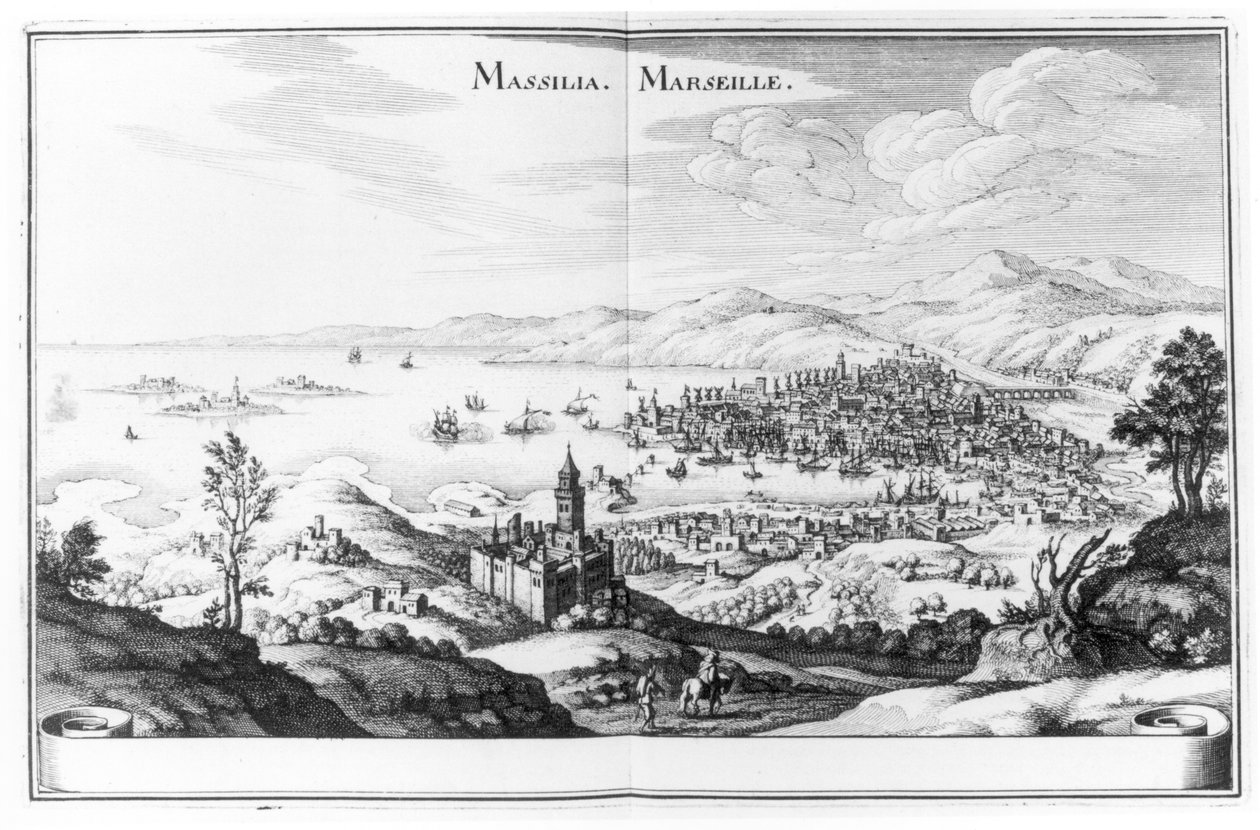 Utsikt over Marseille, fra Topographia Galliae av Martin Zeiller, utgitt 1655-61 av German School