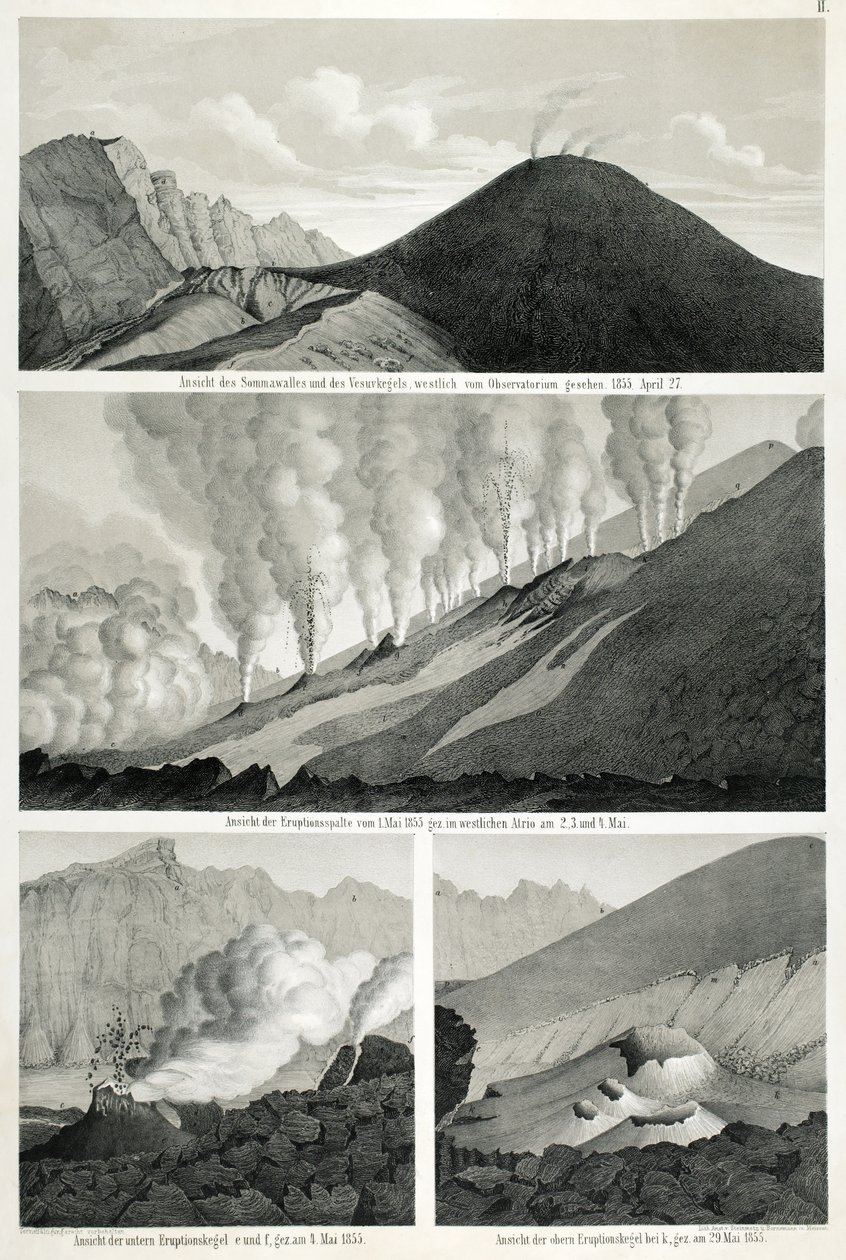 Utsikt over Mount Somma og Mount Vesuv, sett fra vest fra observatoriet, 27. april 1855 av German School