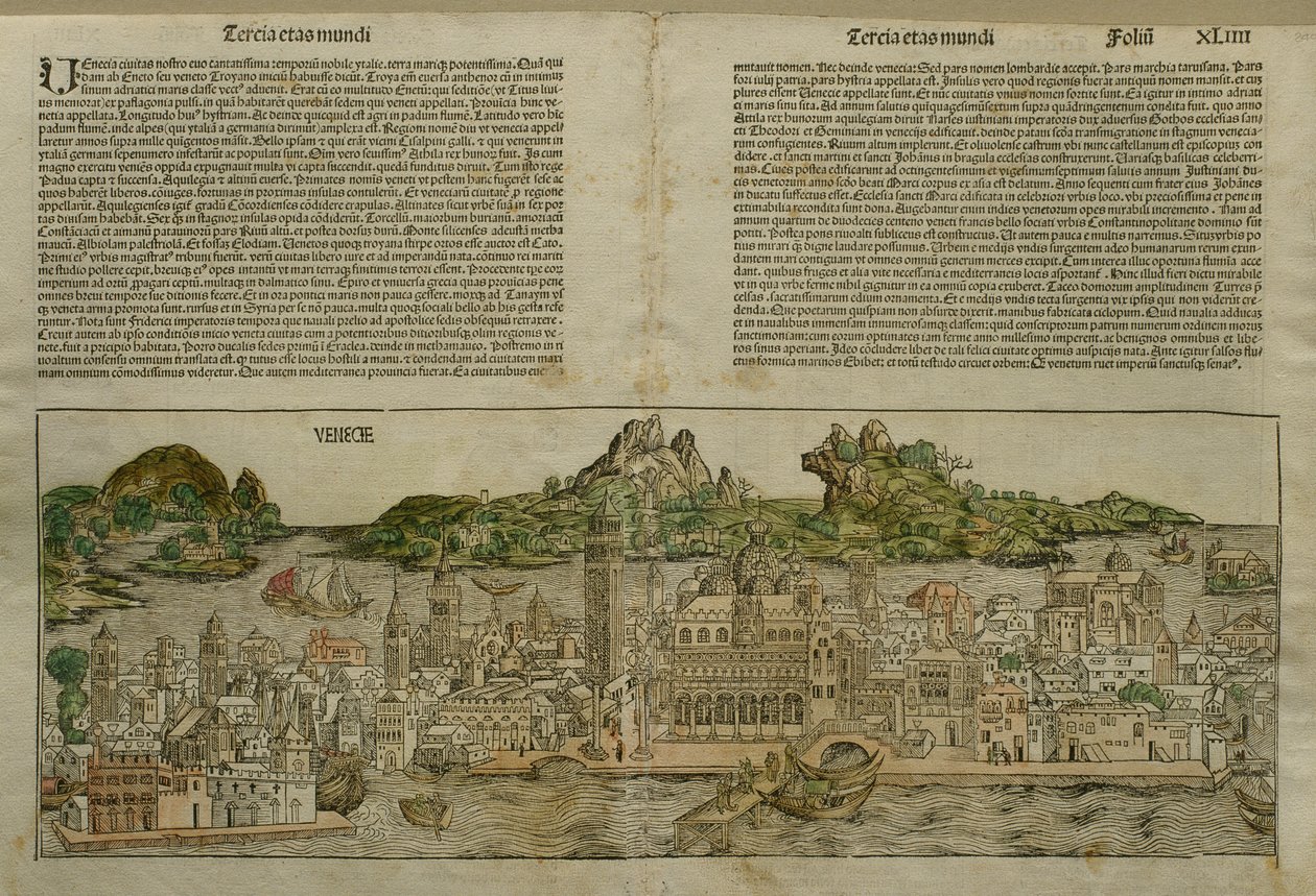 Utsikt over Venezia, illustrasjon fra Liber Chronicarum av Hartmann Schedel (1440-1514) publisert i Nürnberg, 1493 av German School