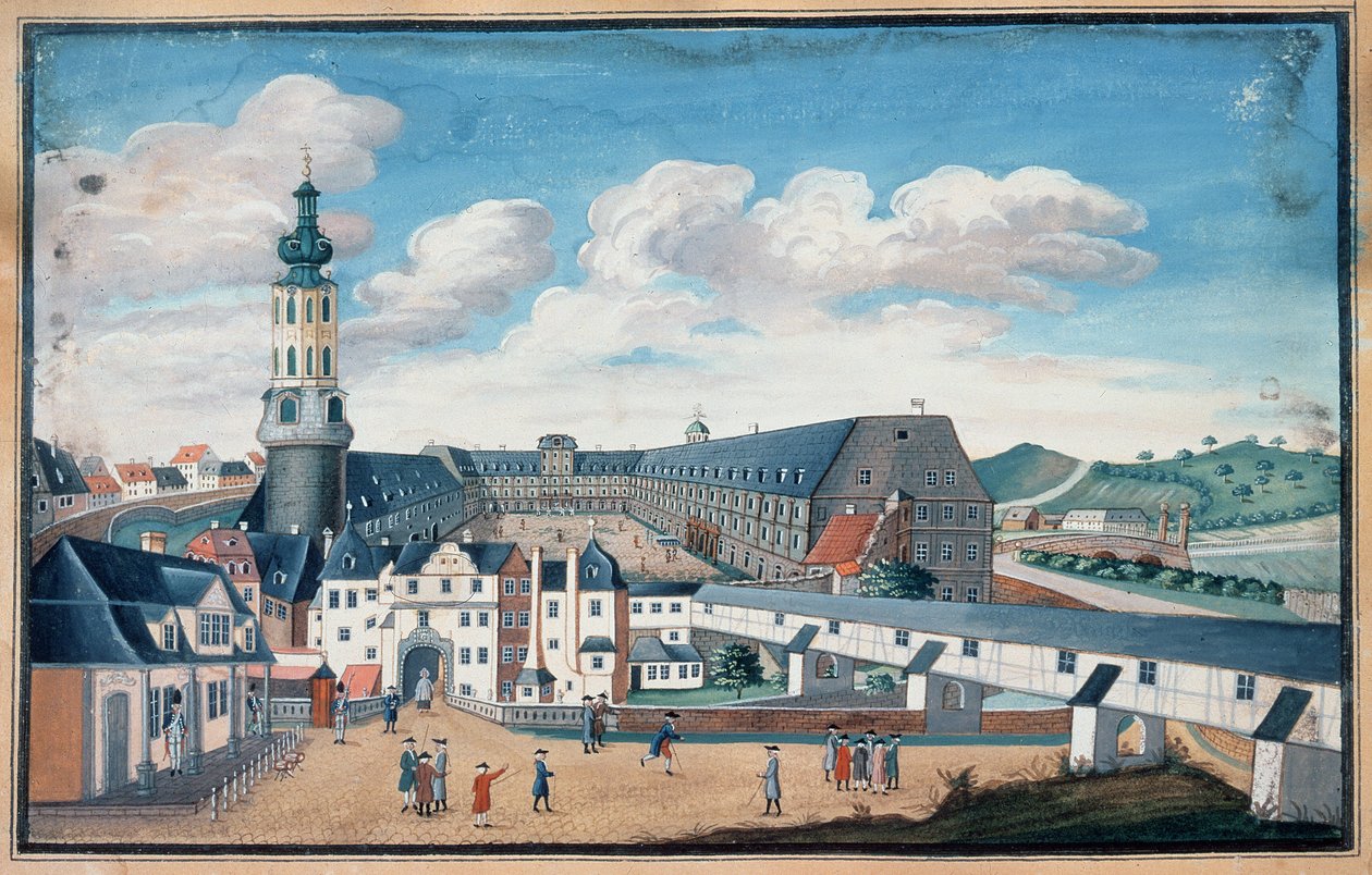 Utsikt over Weimar med slottet i Wilhelmsburg av German School