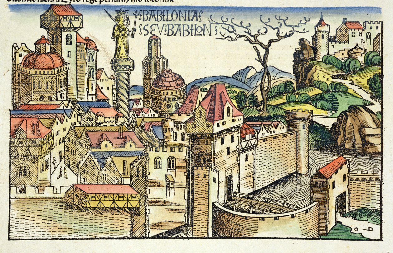 Utsikt over den gamle byen Babylon, fra Nürnberg-krøniken av Hartmann Schedel (1440-1514) 1493 av German School