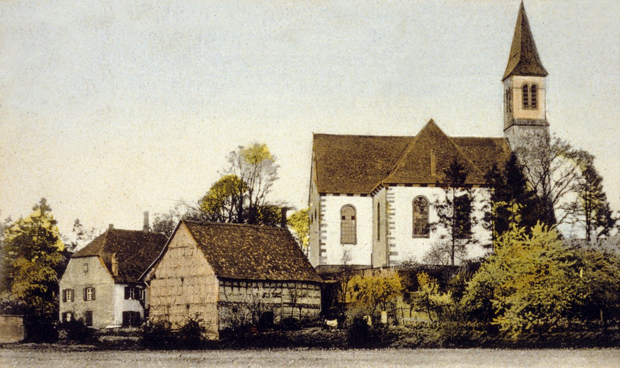 Utsikt over kirken Bischwiller, Tyskland av German School