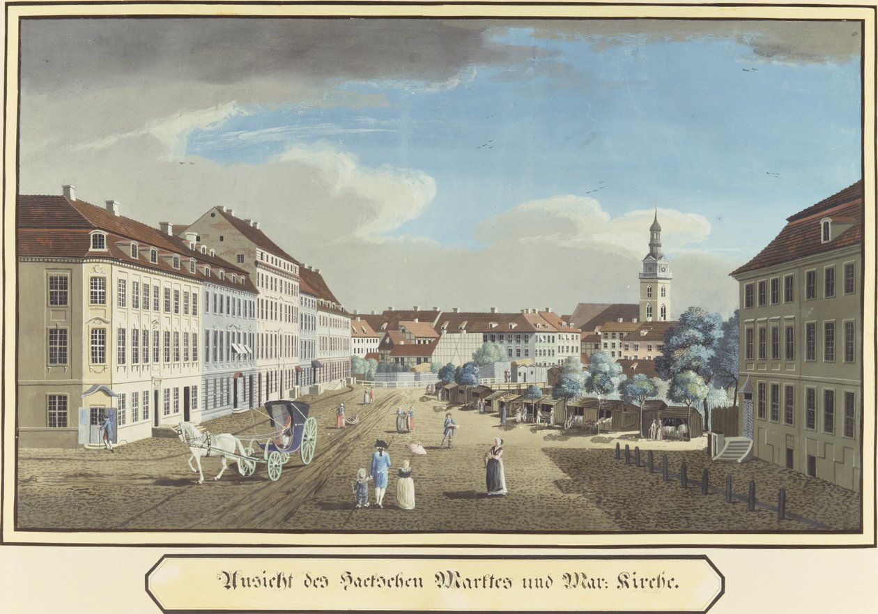 Utsikt over Hackescher Markt og St. Mary-kirken, Berlin (wc på papir) av German School