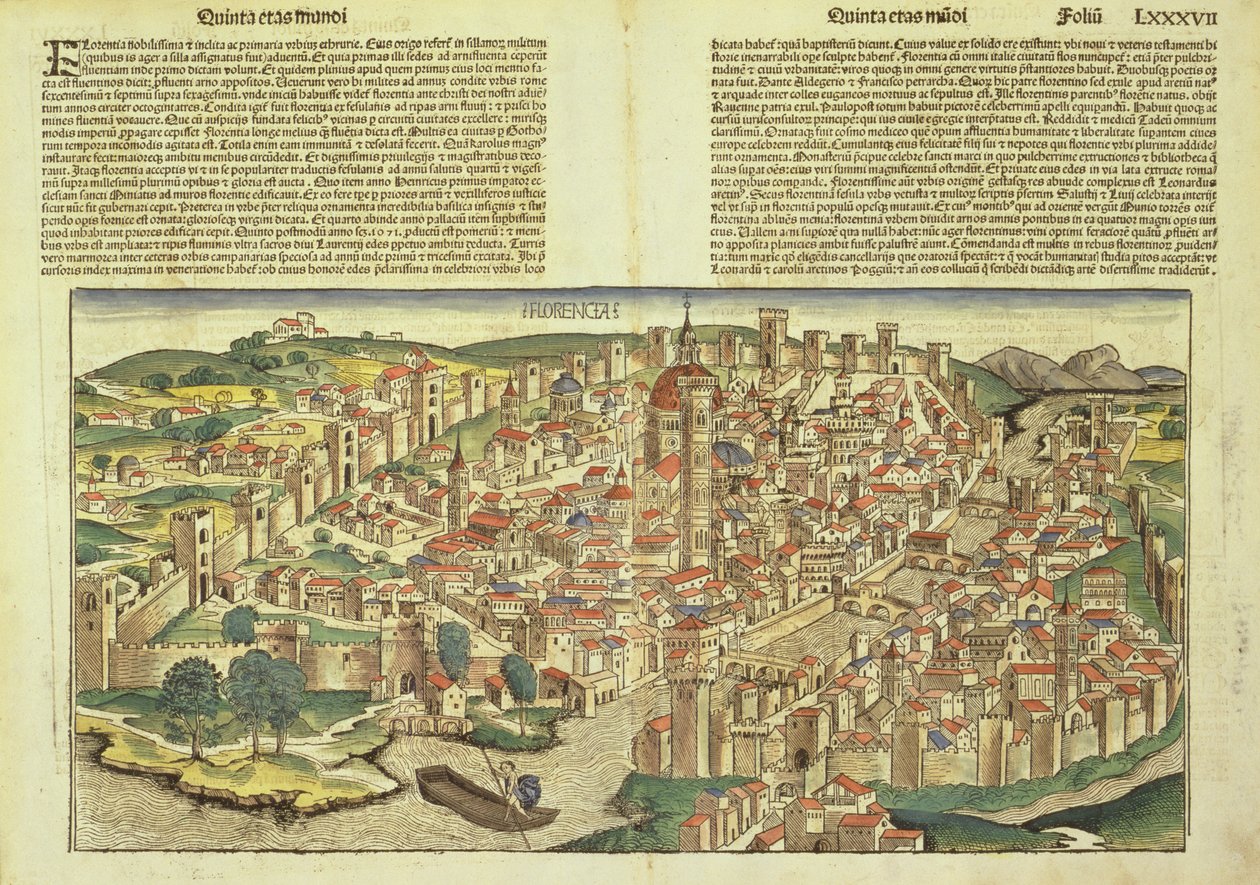Utsikt over den befestede byen Firenze, fra Nürnberg-krøniken av Hartmann Schedel (1440-1514) 1493 av German School