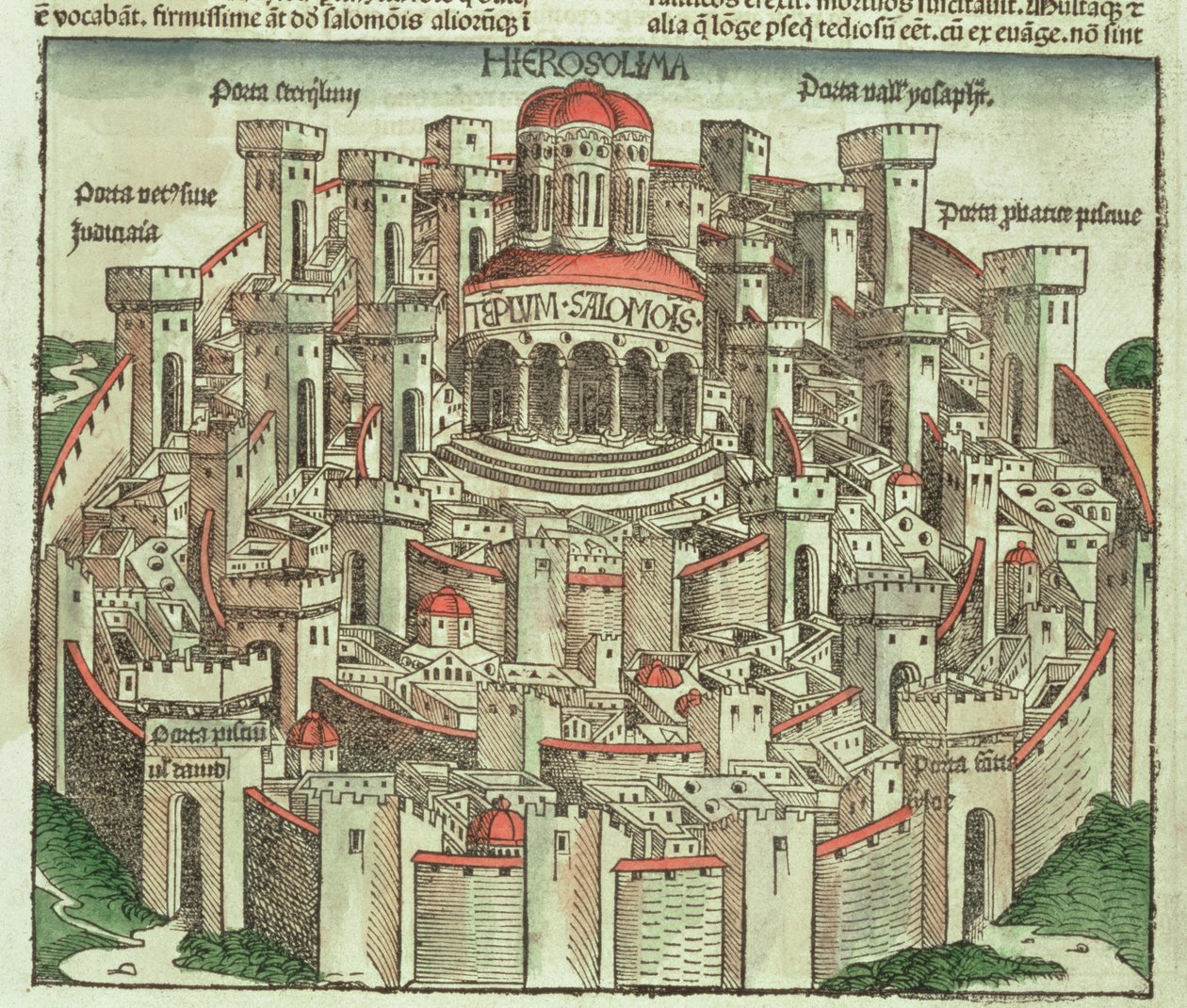 Utsikt over den befestede byen Jerusalem som viser Salomos tempel og byportene, fra Nürnberg-krøniken av Hartmann Schedel (1440-1514) 1493 av German School