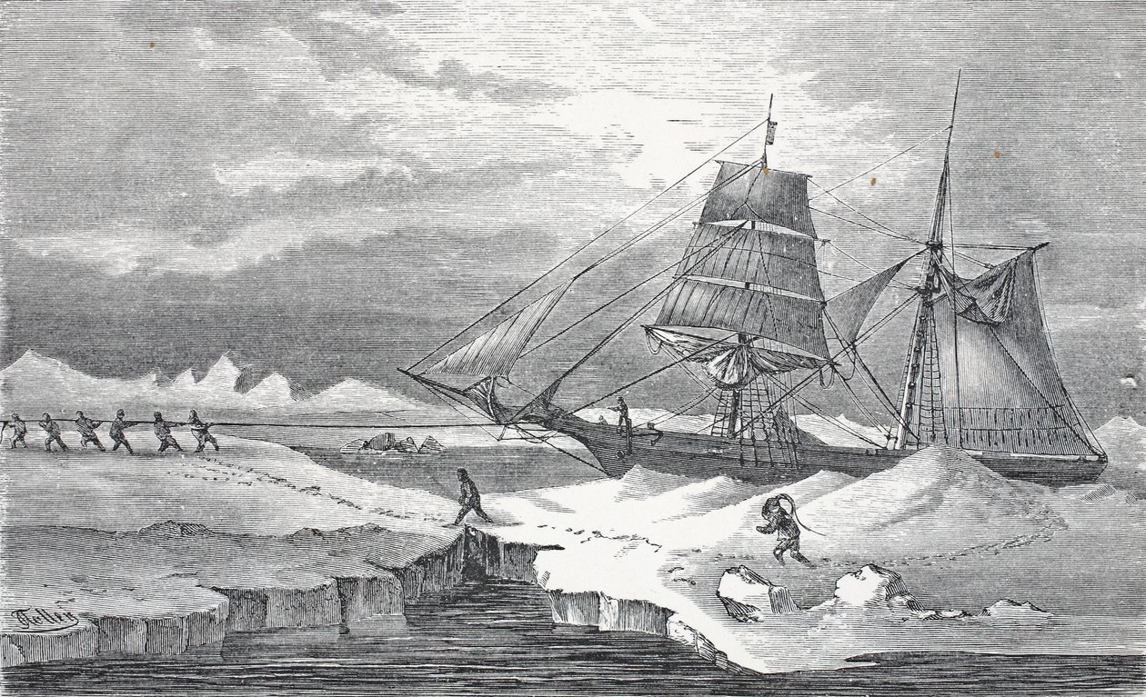 Warping through the Ice, pub London 1874 av German School