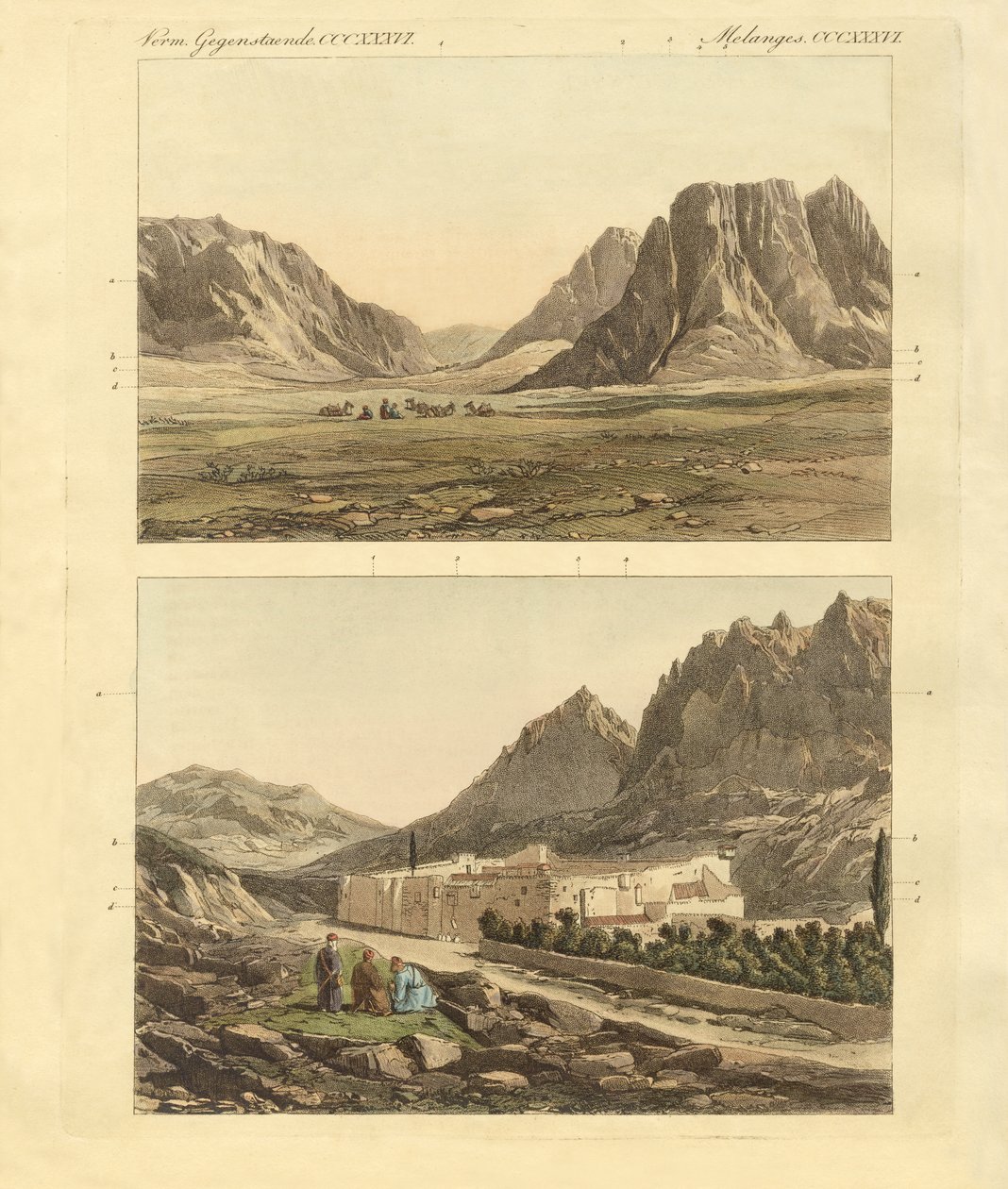 Veien til Sinai-fjellet (farget gravering) av German School