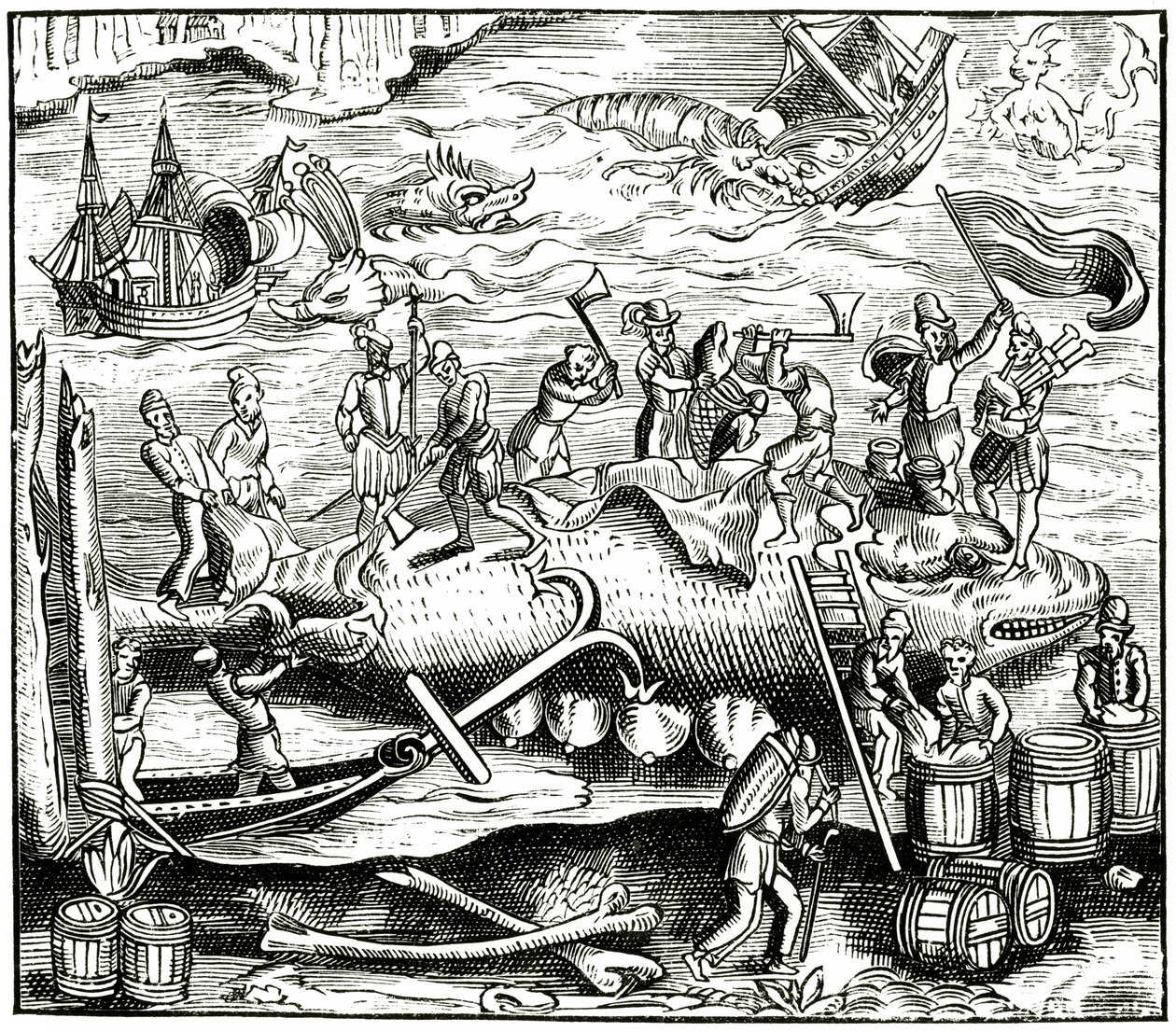 Hvalfiske, etter et tresnitt i Cosmographie Universelle of Munster, publisert 1552 av German School