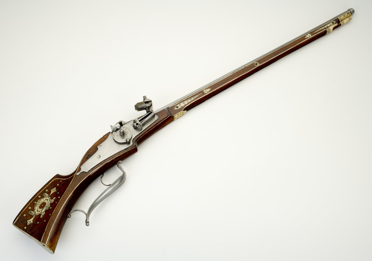 Hjullåskarabin for den personlige garde (Trabanten) til Wolf Dietrich von Raitenau, prins-biskop av Salzburg, ca. 1590 (stål, messing, bein, jern og tre) av German School