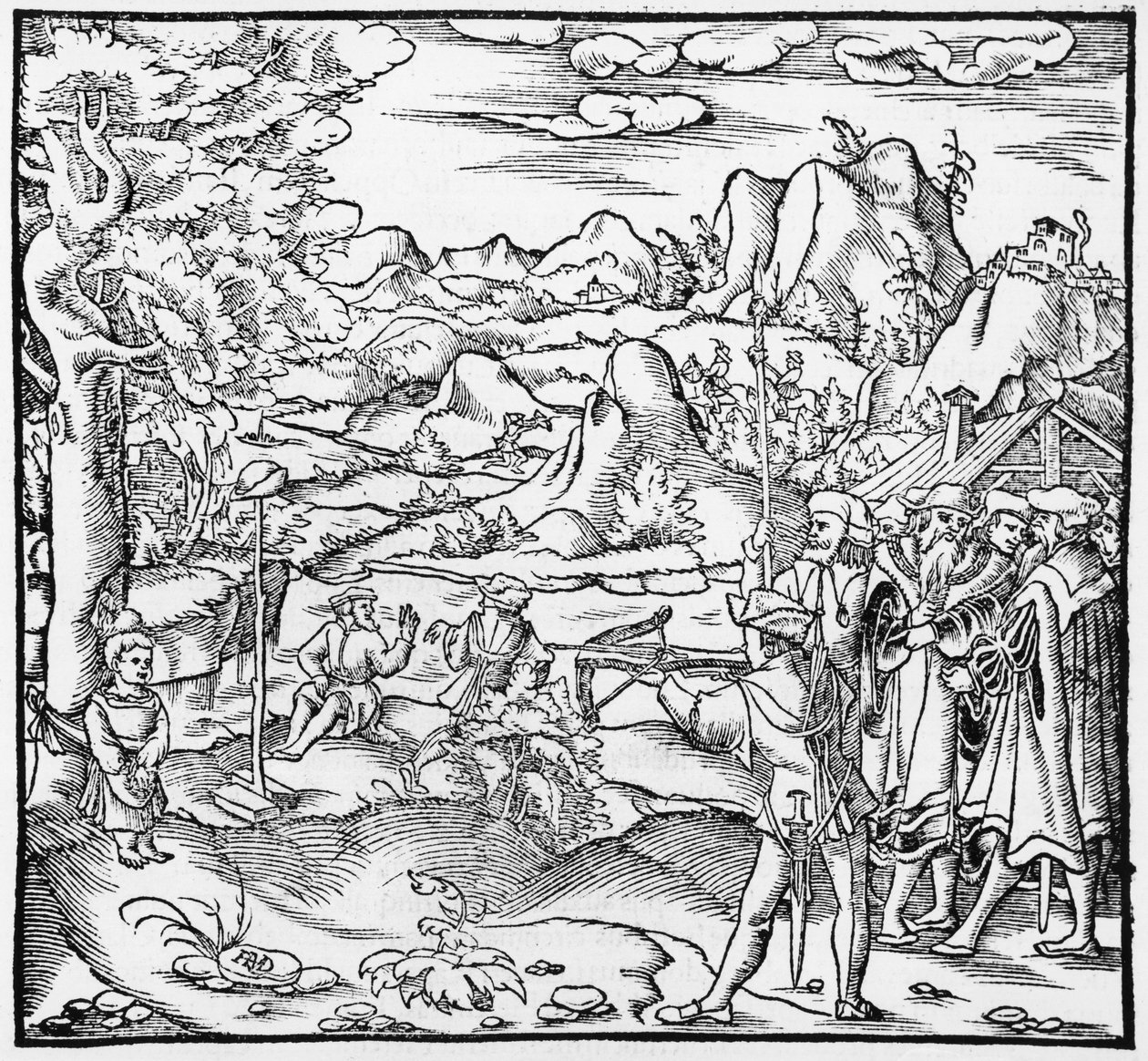 William Tell, illustrasjon fra Cosmographie Universelle av Sebastien Munster (1488-1552) Basel, utgitt 1559 av German School