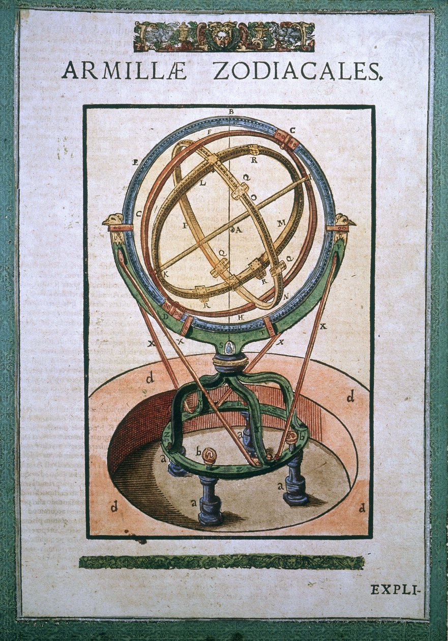 Zodiacal Armillary Sphere i "Mechanical Astronomy" av Tycho Brahe (1546 - 1601), Wandsbeck av German School