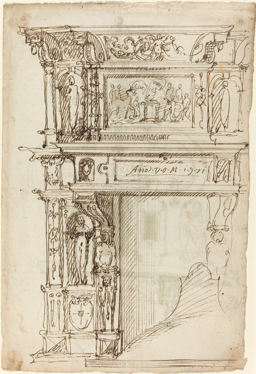 Palatial kappe med en scene med eldgamle offer [recto] av German or Austrian 16th Century