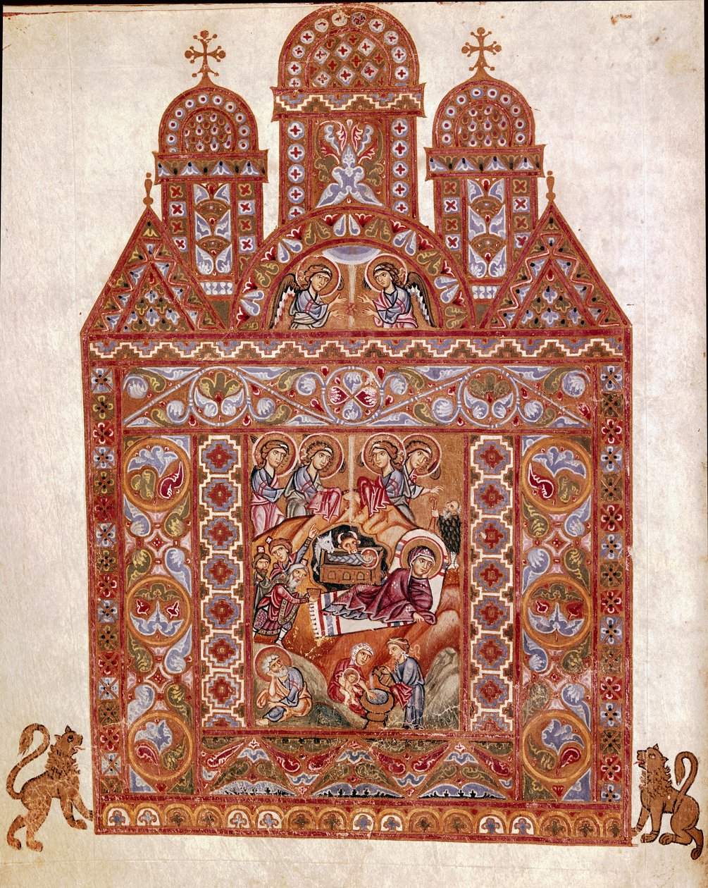 Nativite miniatyr av Codex of Egbert (Codex Egberti) av skolen i Reichenau. 980 ca. Cividale del Friuli, arkeologisk museum eller Cathedrale de Cividale av German School
