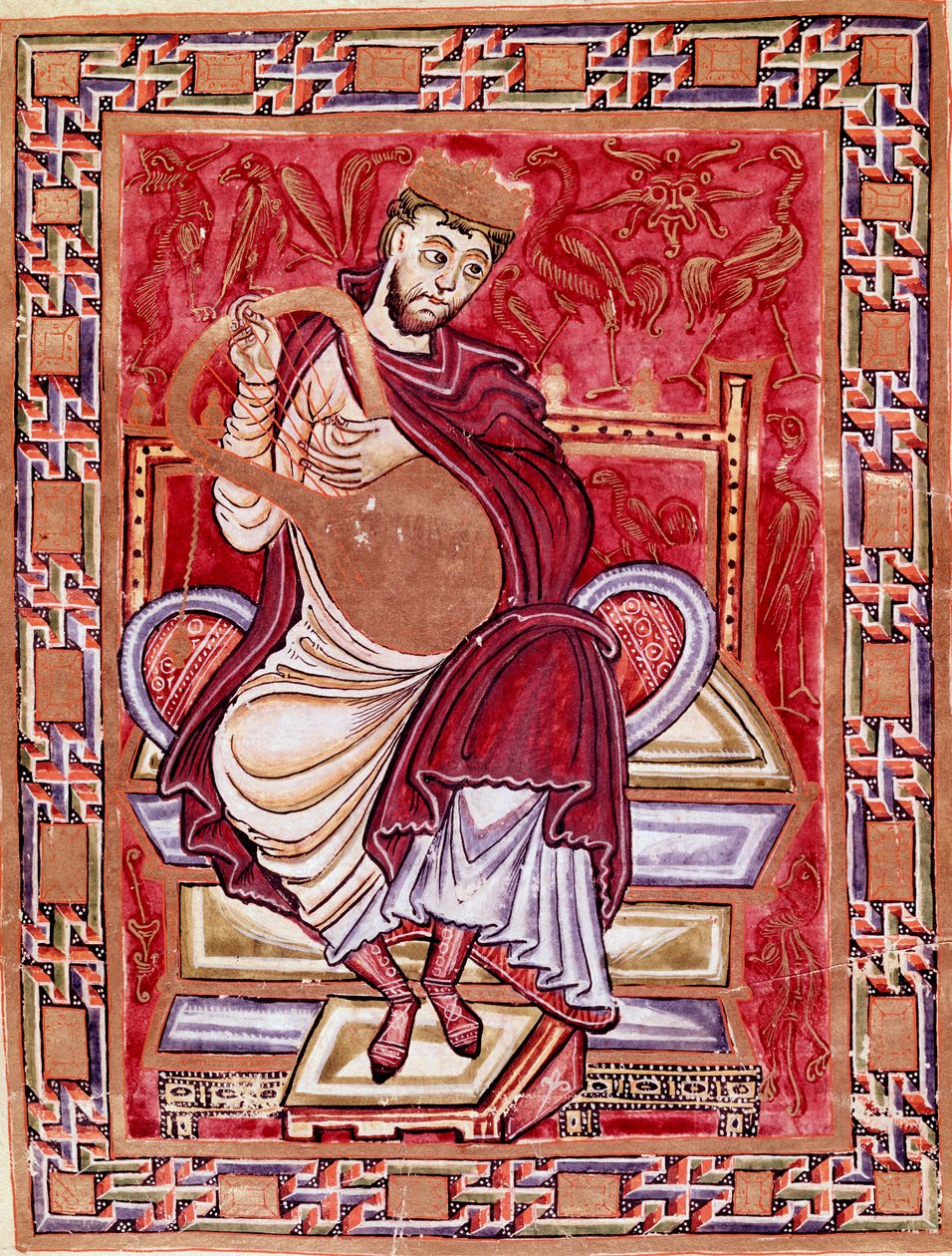 Representasjon av kong David som spiller lyren Miniature du codex d