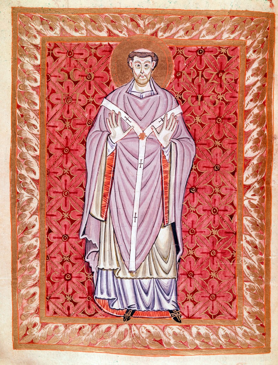 Representasjon av Saint Nizier av Lyon (513-573) (Nicet, Nicetius eller Nicetus) Miniatyr av Codex of Egbert (Codex Egberti) av skolen i Reichenau, rundt 980 av German School
