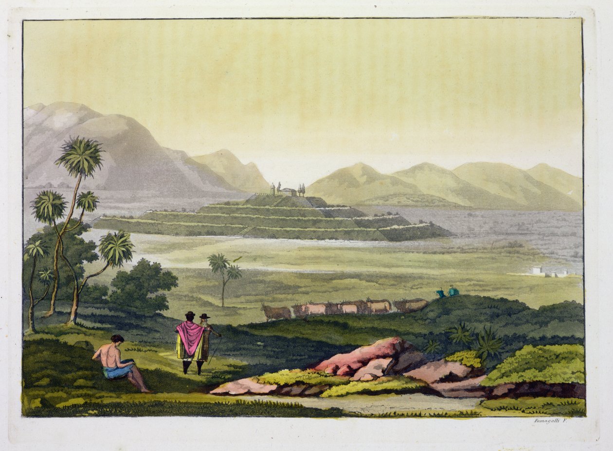 Teocalli, det store tempelet i Tenochtitlan, Mexico, Aztec (litografi) av Gerolamo Fumagalli