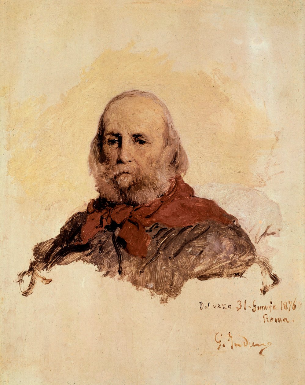 Italian Unite: portrett av Giuseppe Garibaldi (1807-1882), italiensk patriot. Verk av Gerolamo (Girolamo) Induno (1825-1890) av Gerolamo Induno