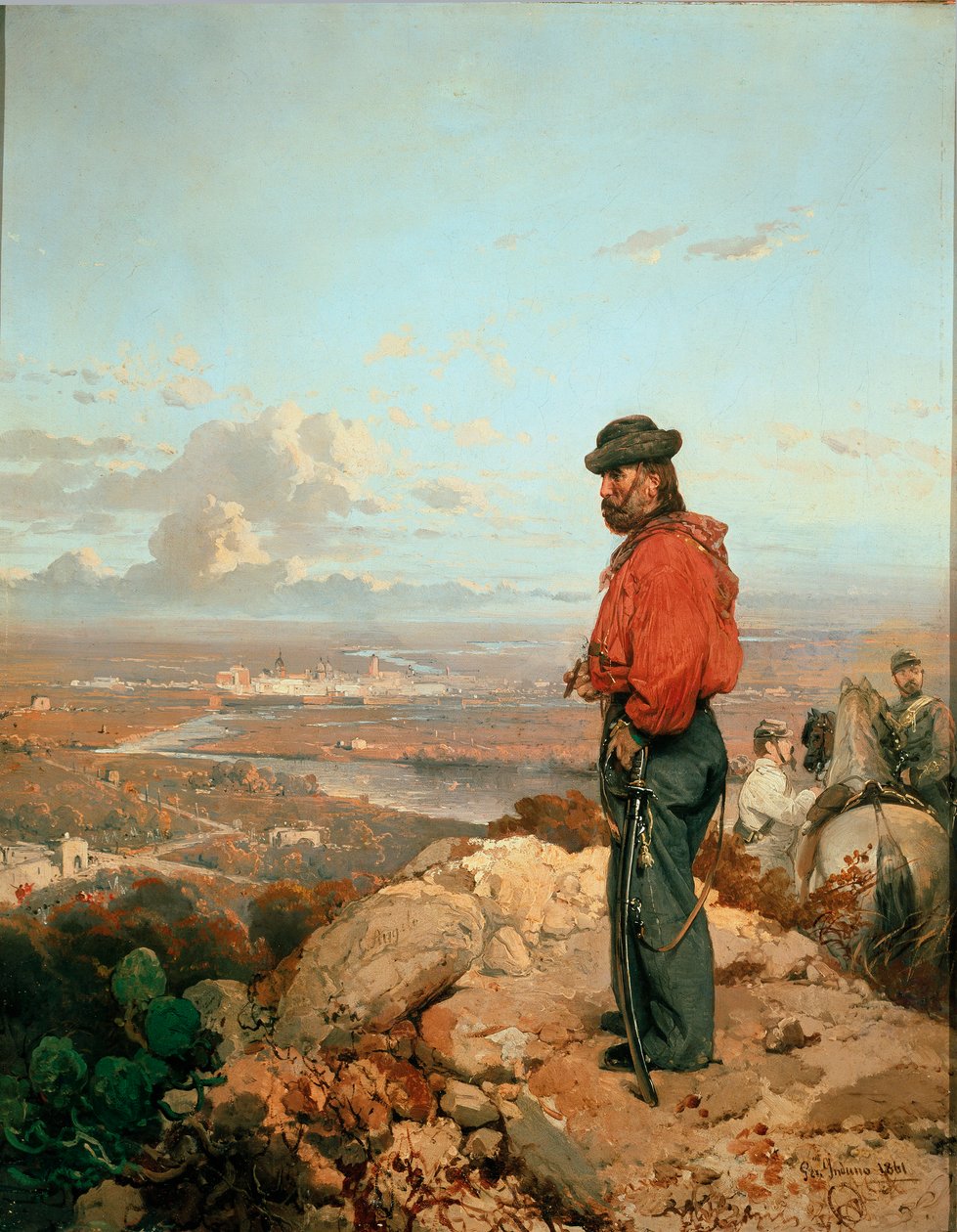 Italiensk enhet: "" Portrett av Giuseppe Garibaldi (1807-1882) foran Capua (Capua) i 1860 "" Maleri av Gerolamo (Girolamo) Induno (1825-1890) 1861 Museo del Risorgimento, Milan av Gerolamo Induno