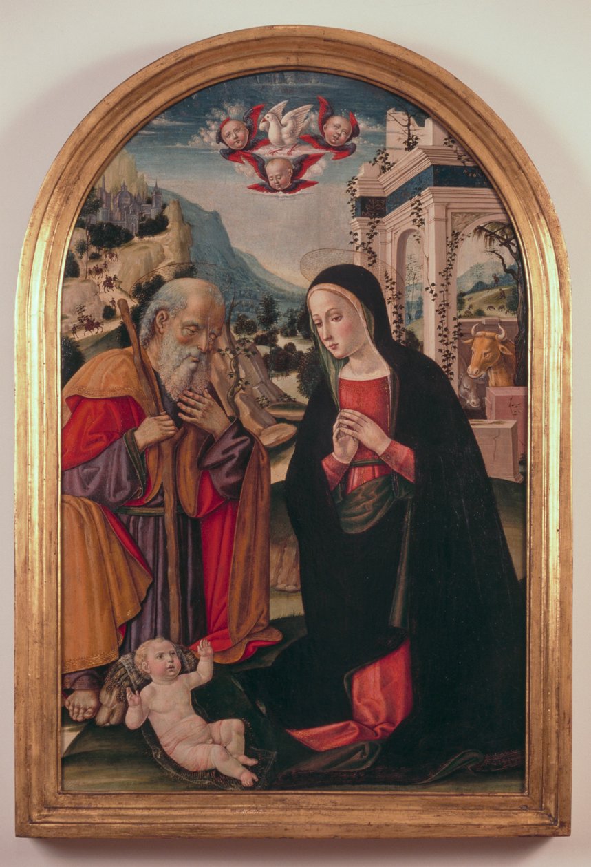 Tilbedelse av barnet, ca 1490-1525, av Girolamo Benvenuto (1470-1524) av Gerolamo di Benvenuto