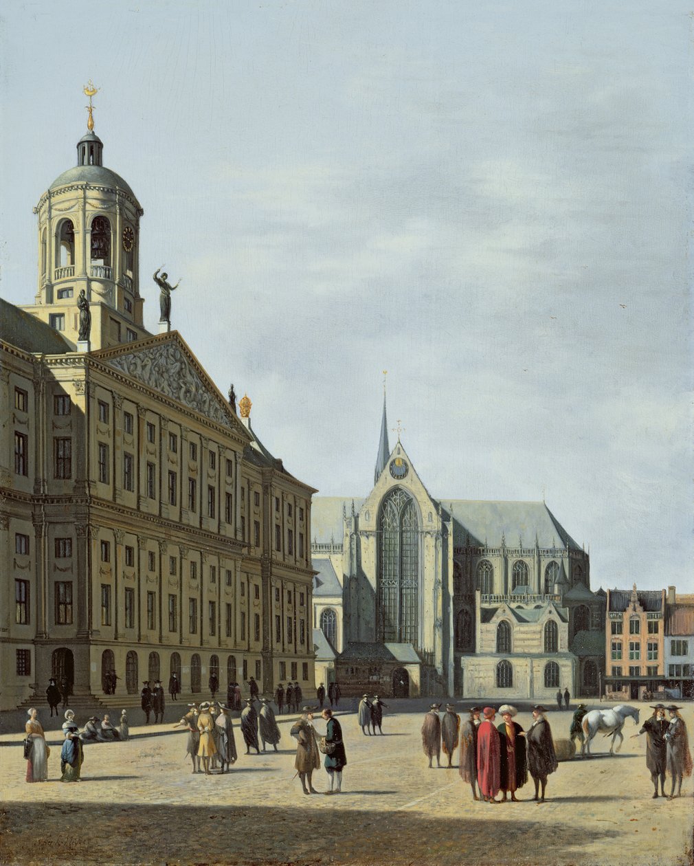 Utsikt i Amsterdam, med fasaden til Stadhuis og Nieuwe Kerk av Gerrit Adriaensz Berckheyde