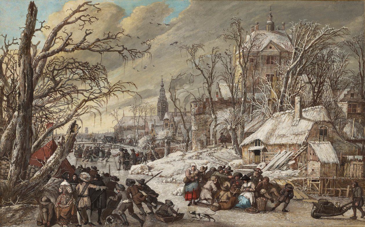 Figurer på en frossen kanal av Gerrit van Battem