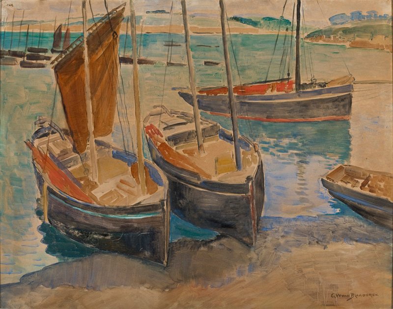 Havn med skip i BrittanynPortugues: Havn med skip i Bretagne av Gerrit Willem van Blaaderen