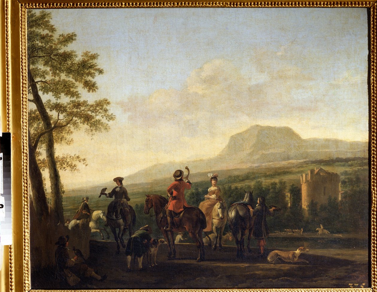 ""Falkejakten"" (falkejakt) Maleri av Gerrit Adriaensz Berckheyde (1638-1698) 1600-tallet Pushkin Museum Moskva av Gerrit Adriaensz Berckheyde