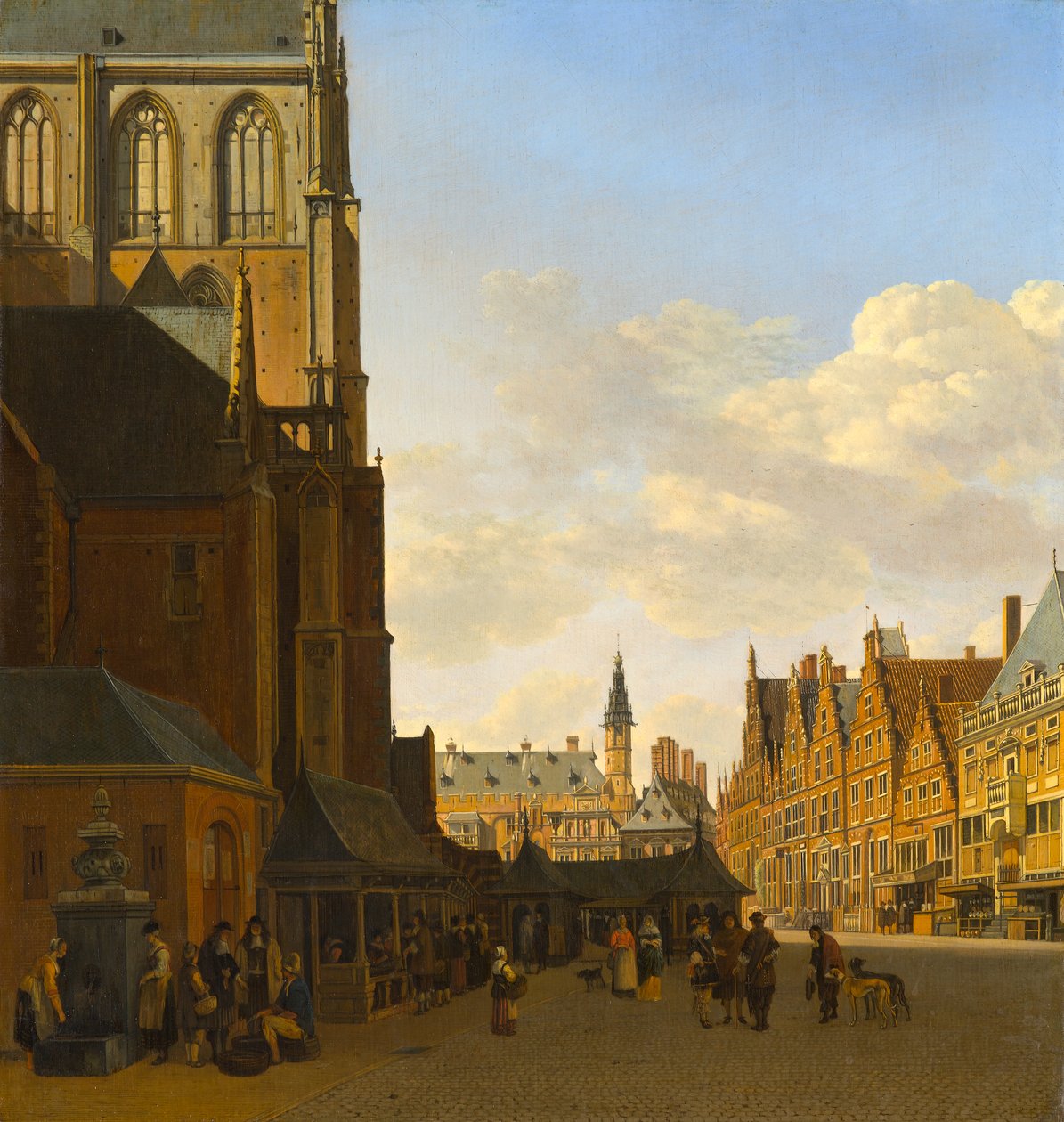 Fiskemarkedet og Grote Kerk i Haarlem, ca. 1675-1680 av Gerrit Adriaensz Berckheyde