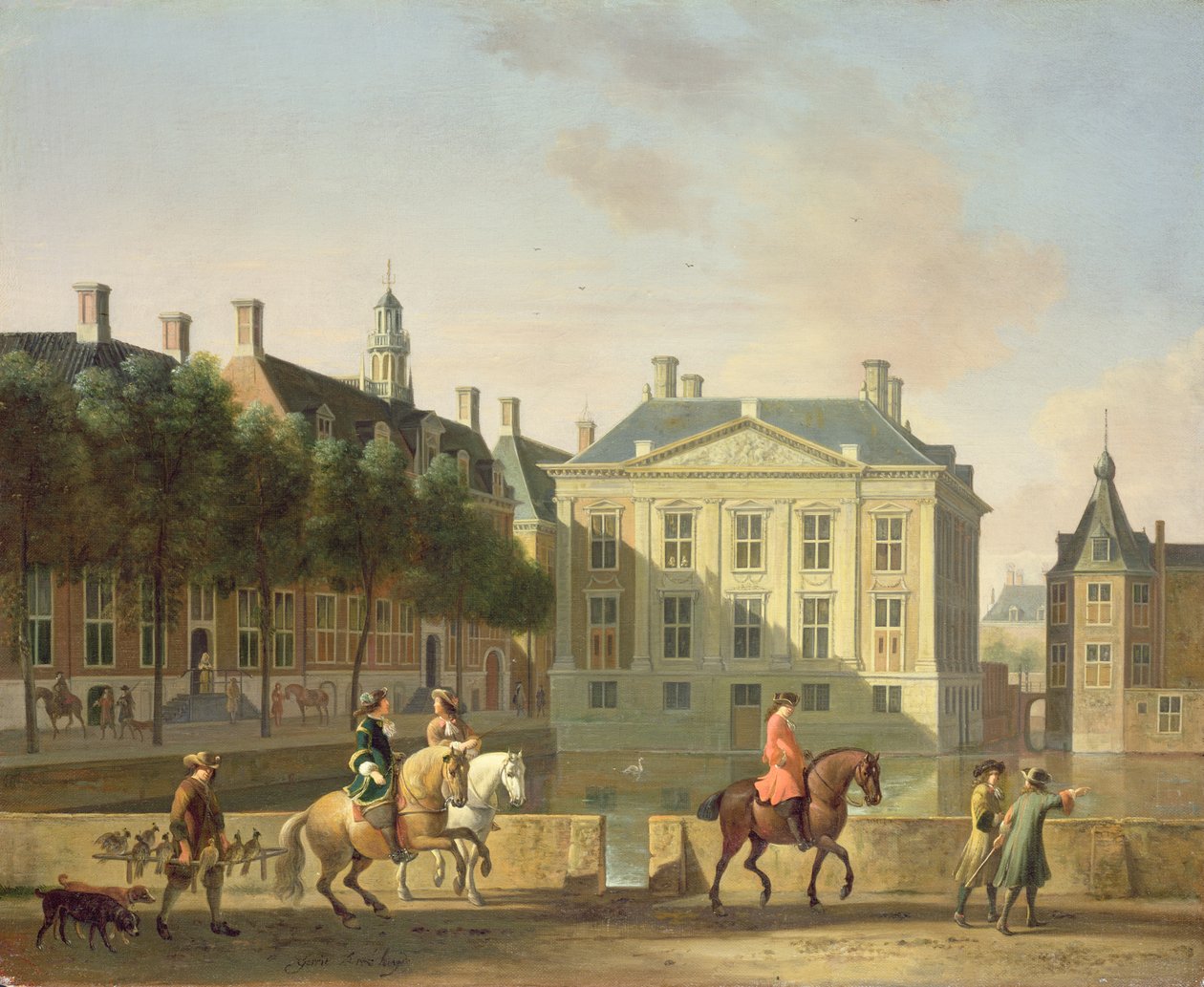 Mauritshuis fra Langevijverburg, Haag, med hawkingfest i forgrunnen av Gerrit Adriaensz Berckheyde