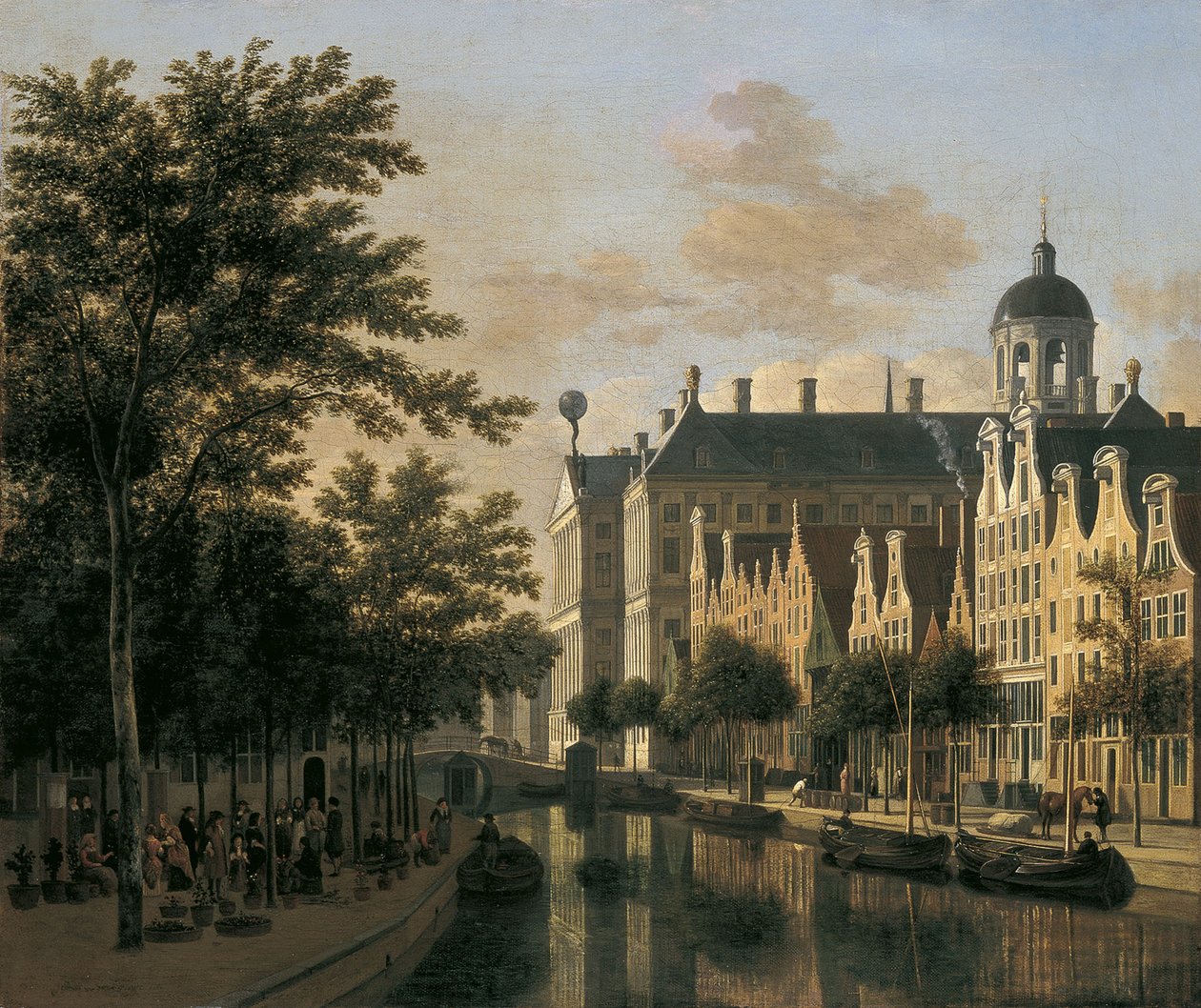 Nieuwezijds Voorburgwal med blomstermarkedet, Amsterdam av Gerrit Adriaensz Berckheyde