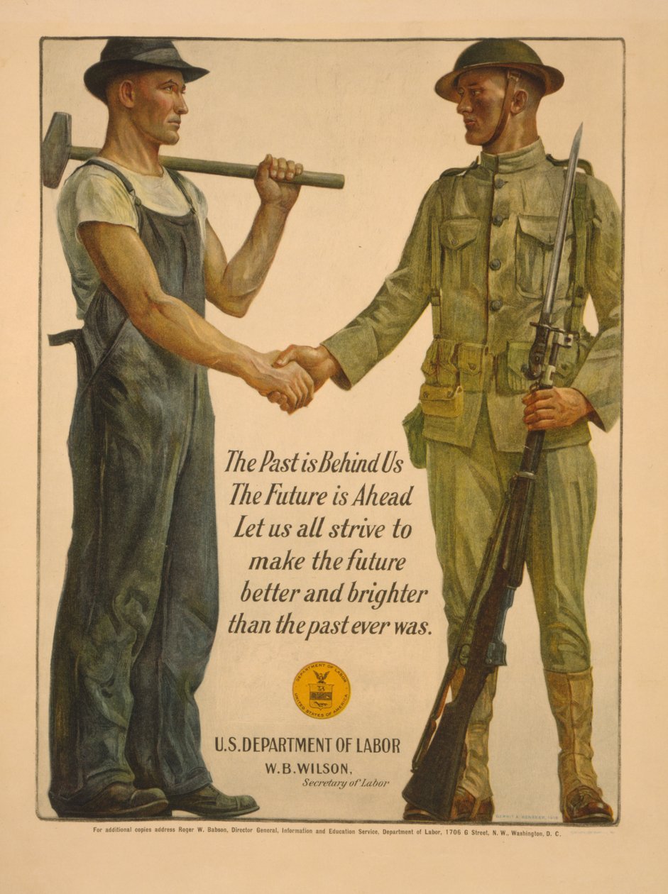 Fortiden er bak oss, fremtiden ligger foran oss. La oss alle strebe etter å gjøre fremtiden bedre og lysere enn fortiden noen gang var, 1918 av Gerrit Albertus Beneker
