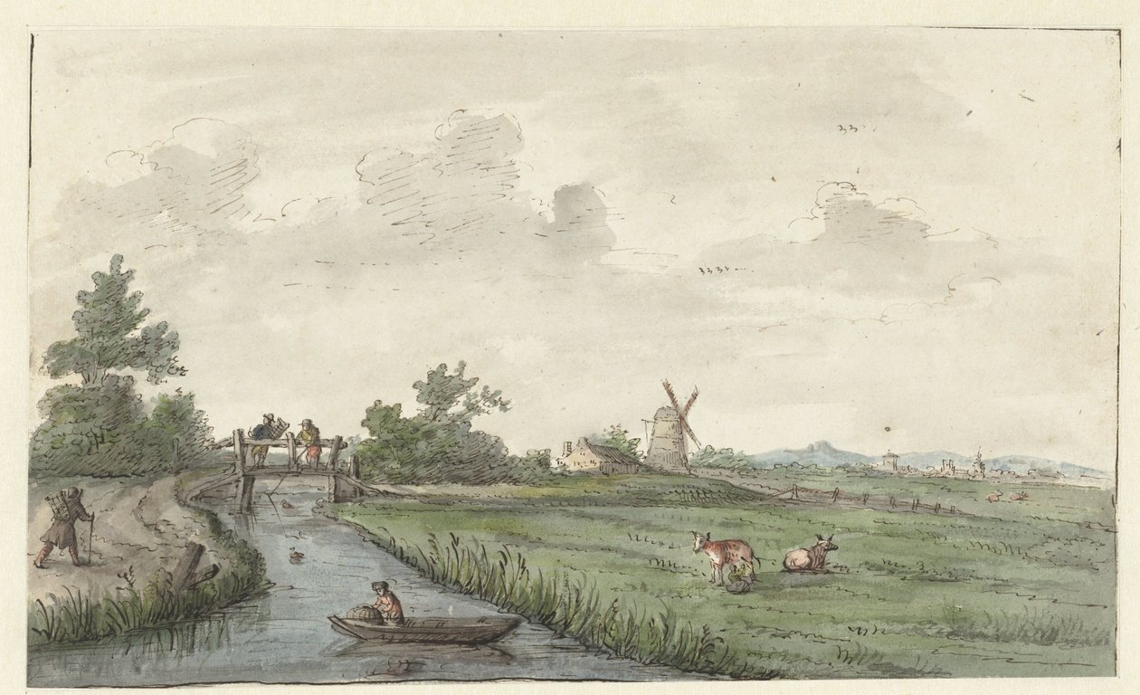 Landskap med grøft og landevei av Gerrit Grasdorp (possibly)