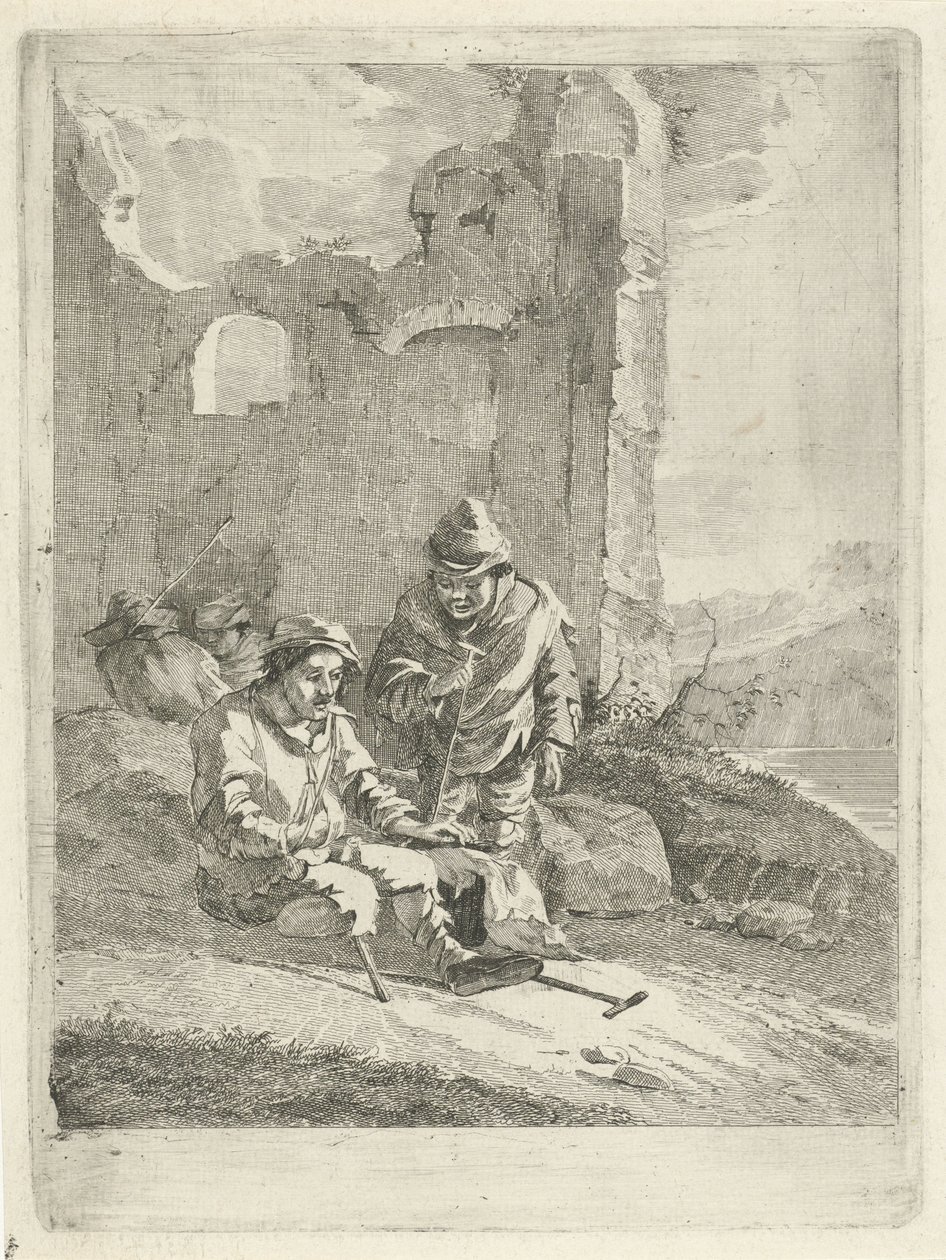 Fire figurer ved en ruin av Gerrit Groenewegen