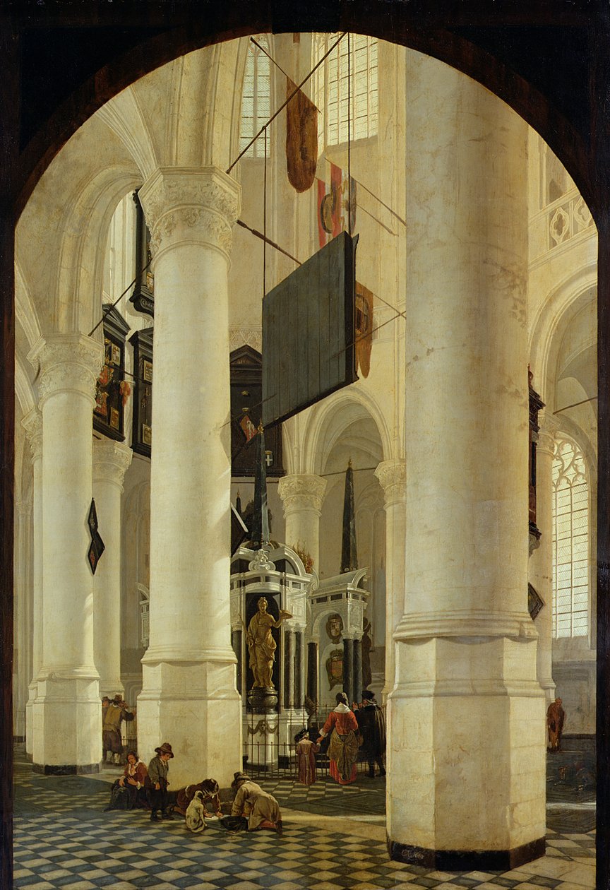 Interiør i Nieuwe Kerk i Delft med graven til William den tause, 1650 av Gerrit Houckgeest