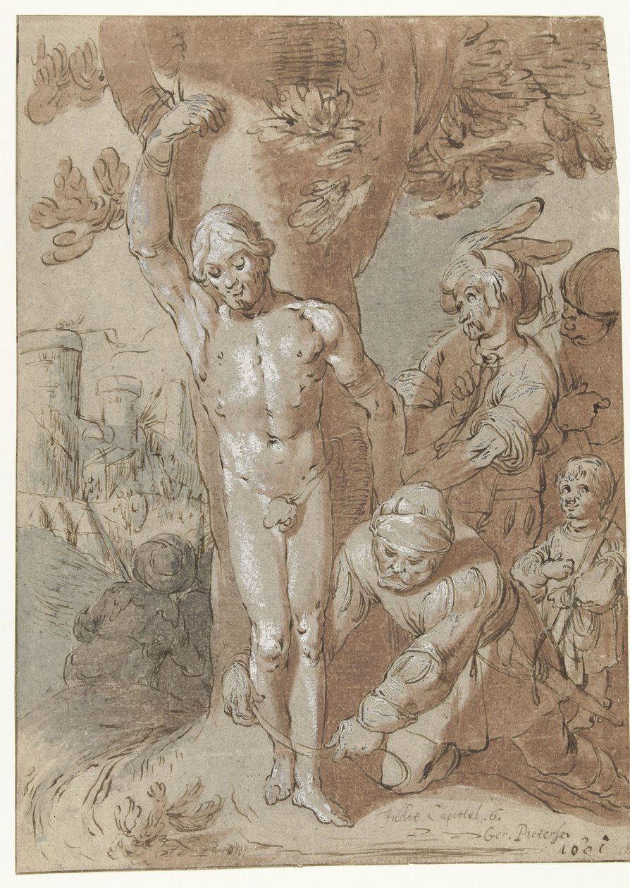 Achior er bundet til et tre av Gerrit Pietersz. Sweelink