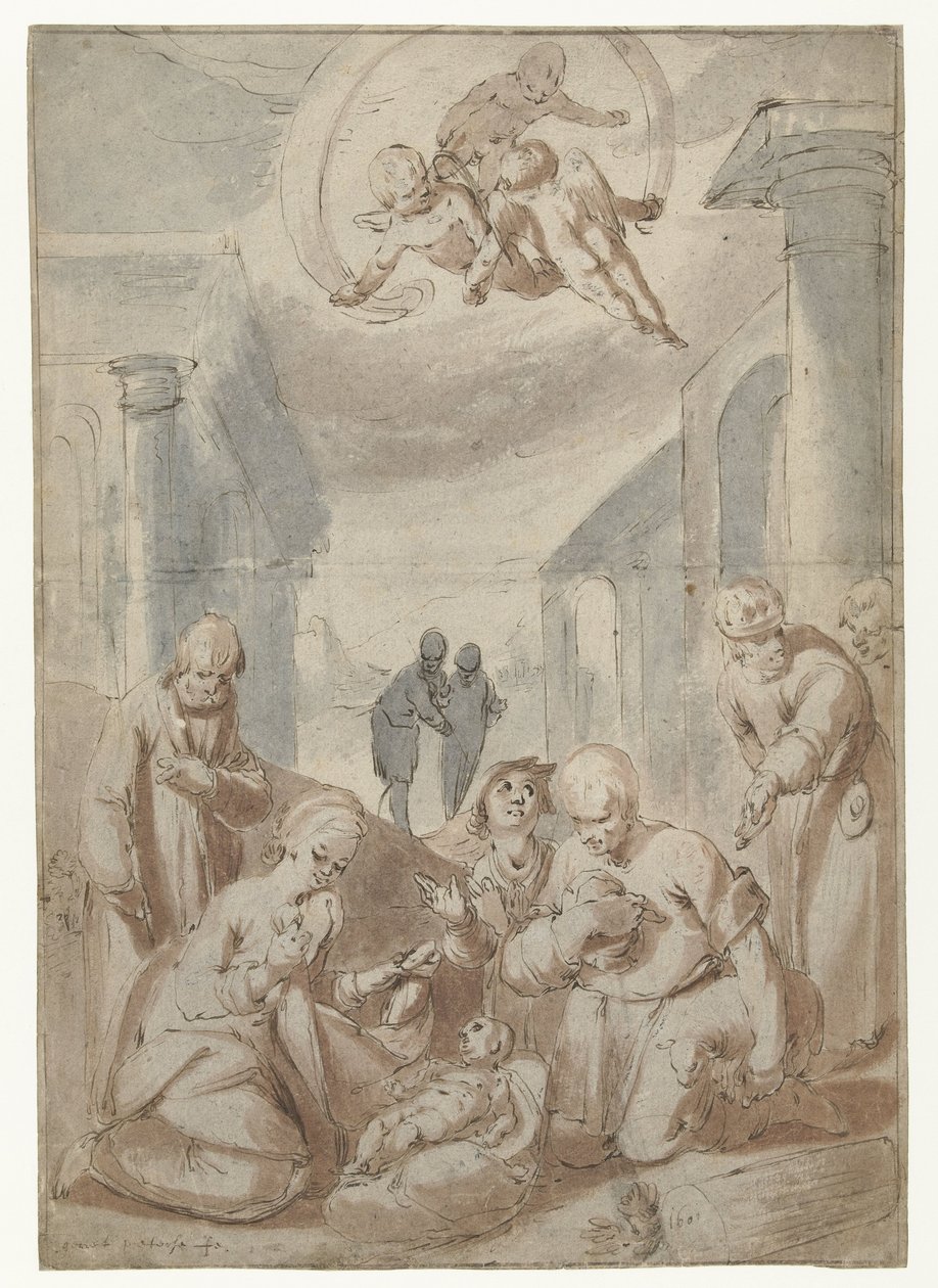 Tilbedelse av hyrdene av Gerrit Pietersz. Sweelink