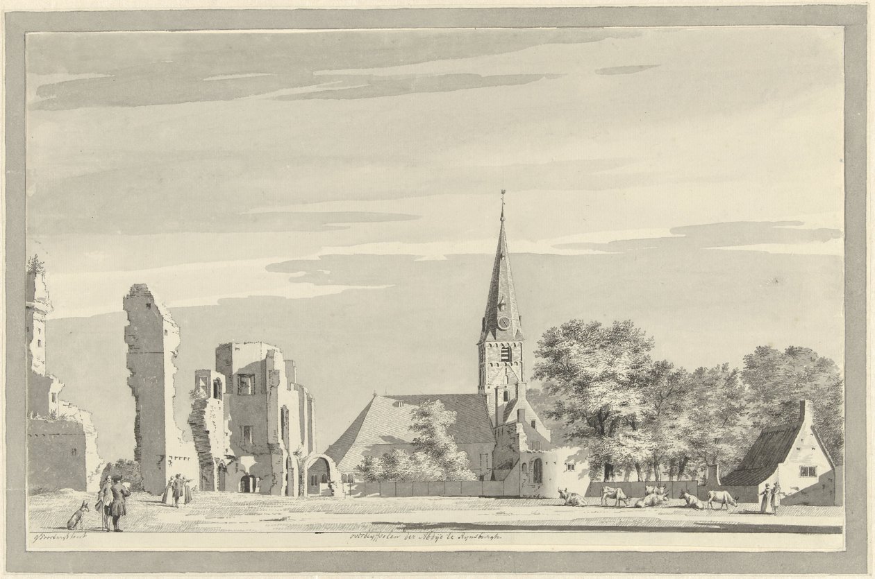 Ruinene av klosteret i Rijnsburg rester av klosteret i Rijnsburgh (tittel på objekt) av Gerrit Toorenburgh