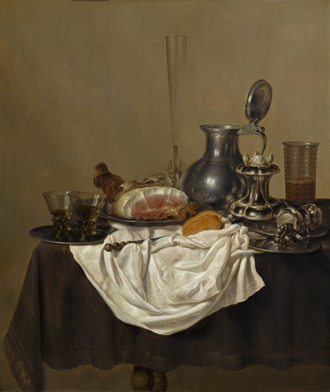 Stilleben med skinke, 1650. av Gerrit Willemsz. Heda