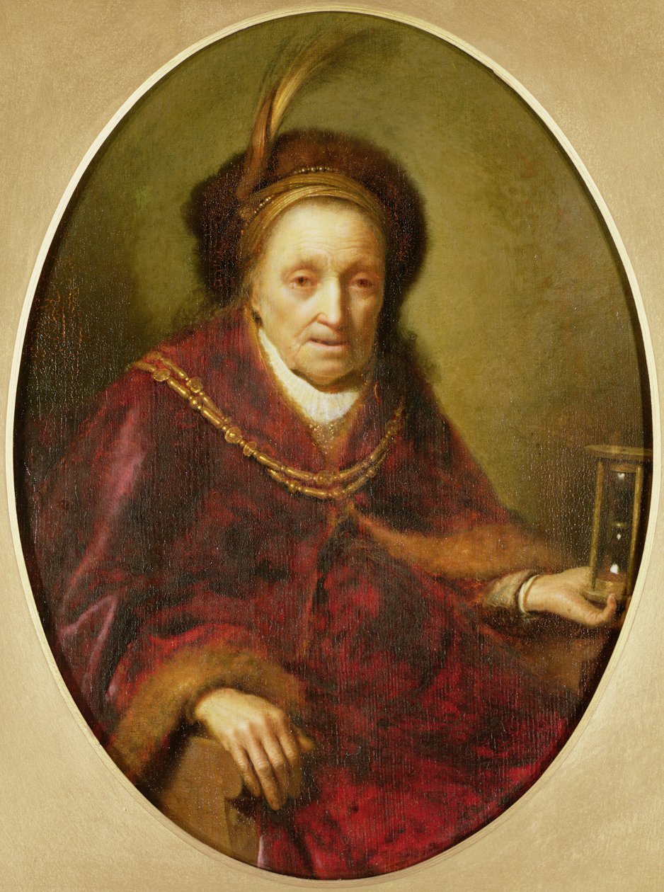 En gammel kvinne med et timeglass av Gerrit Dou