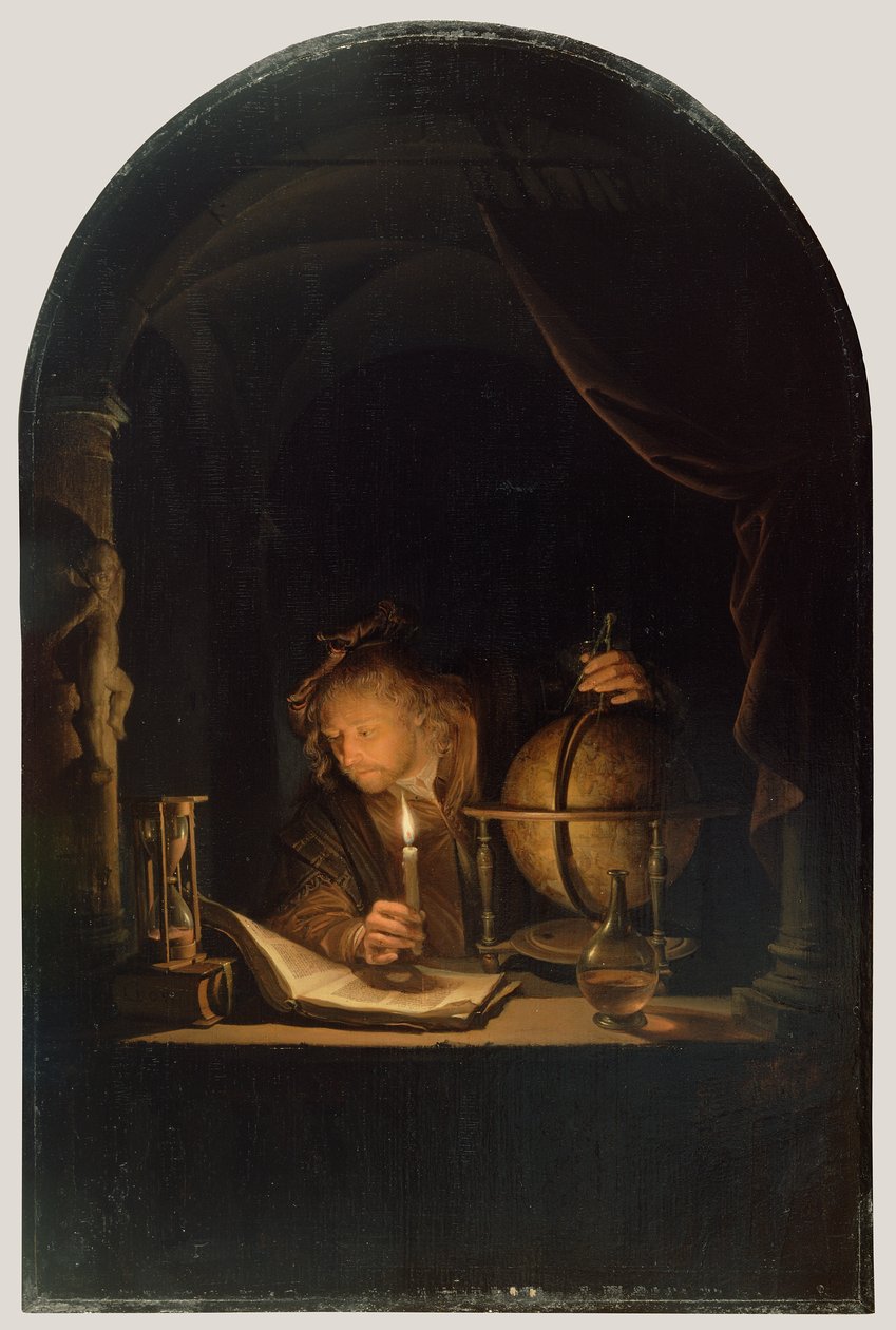 Astronomer by Candlelight, ca. 1650 (olje på panel) av Gerrit Dou